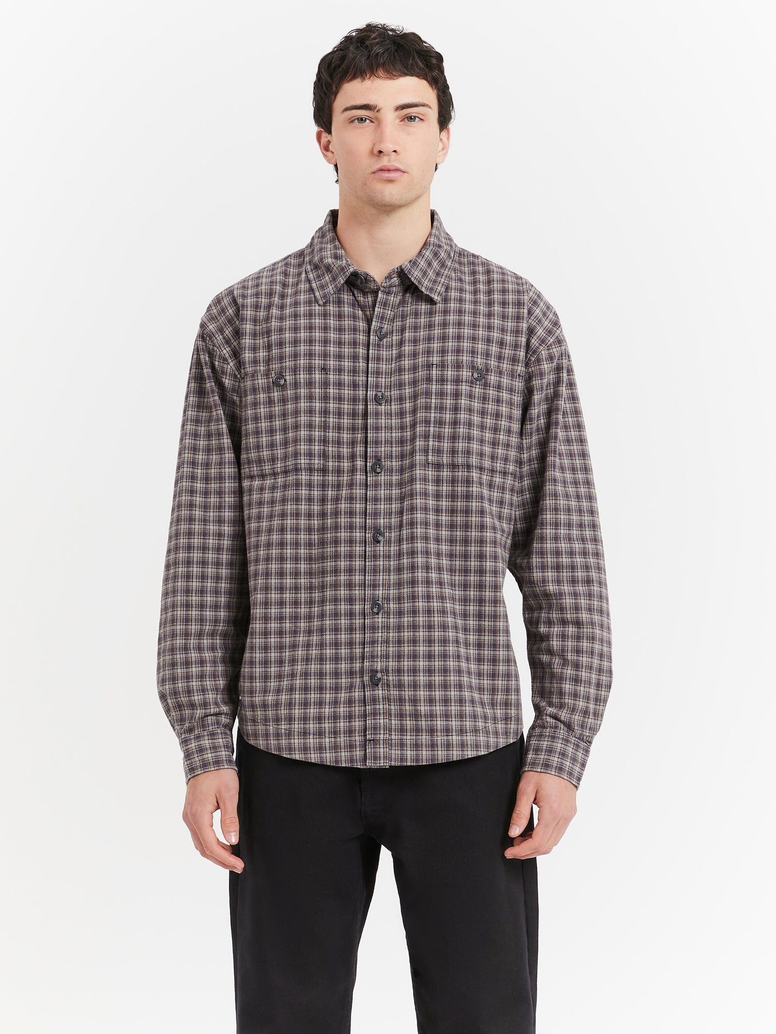 Drew Long Sleeve Shirt in Storm