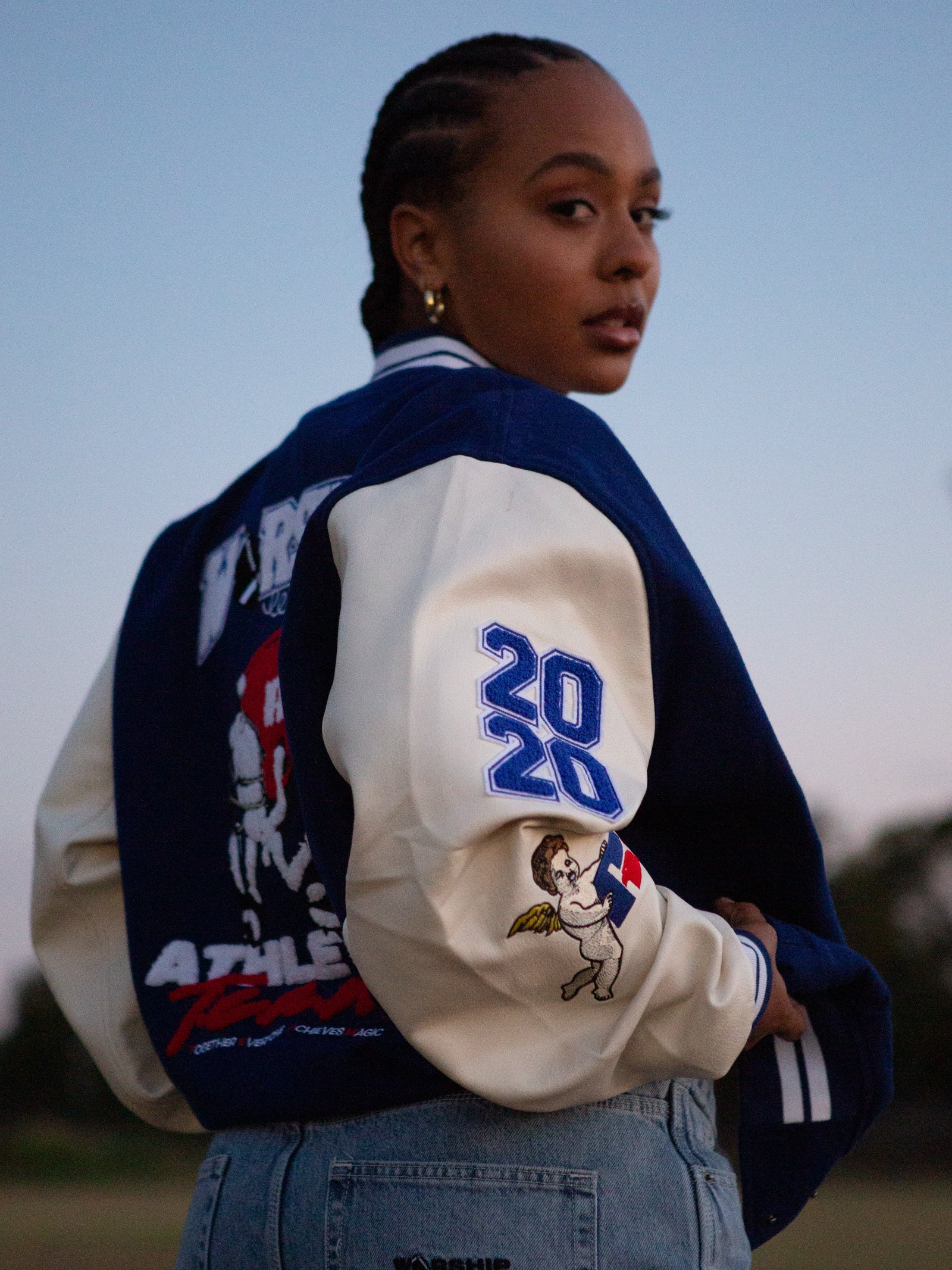 Russell Athletic Team Spirit Letterman Jacket in Levitation Blue & White