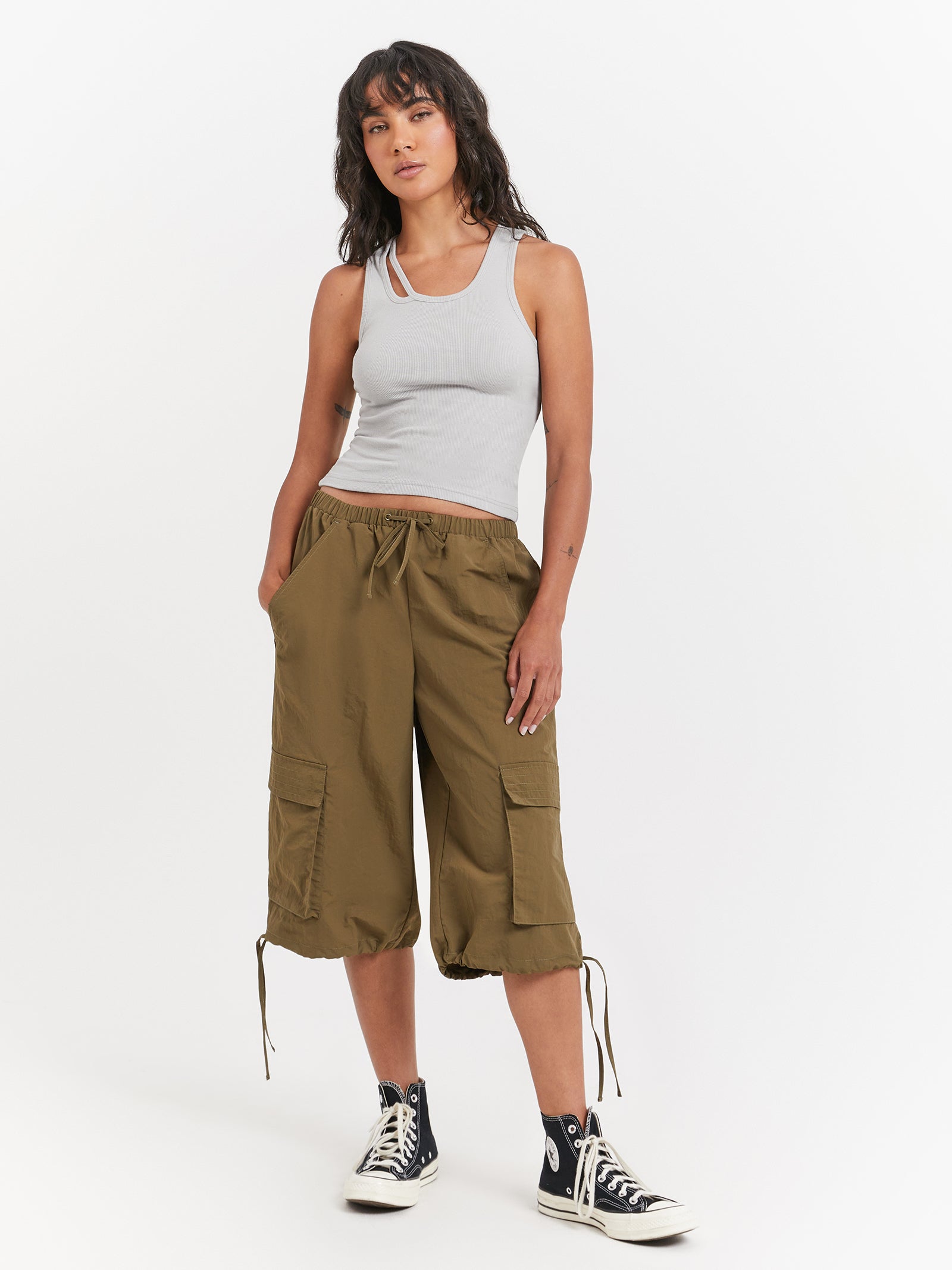 Hudson Parachute Long Shorts in Khaki