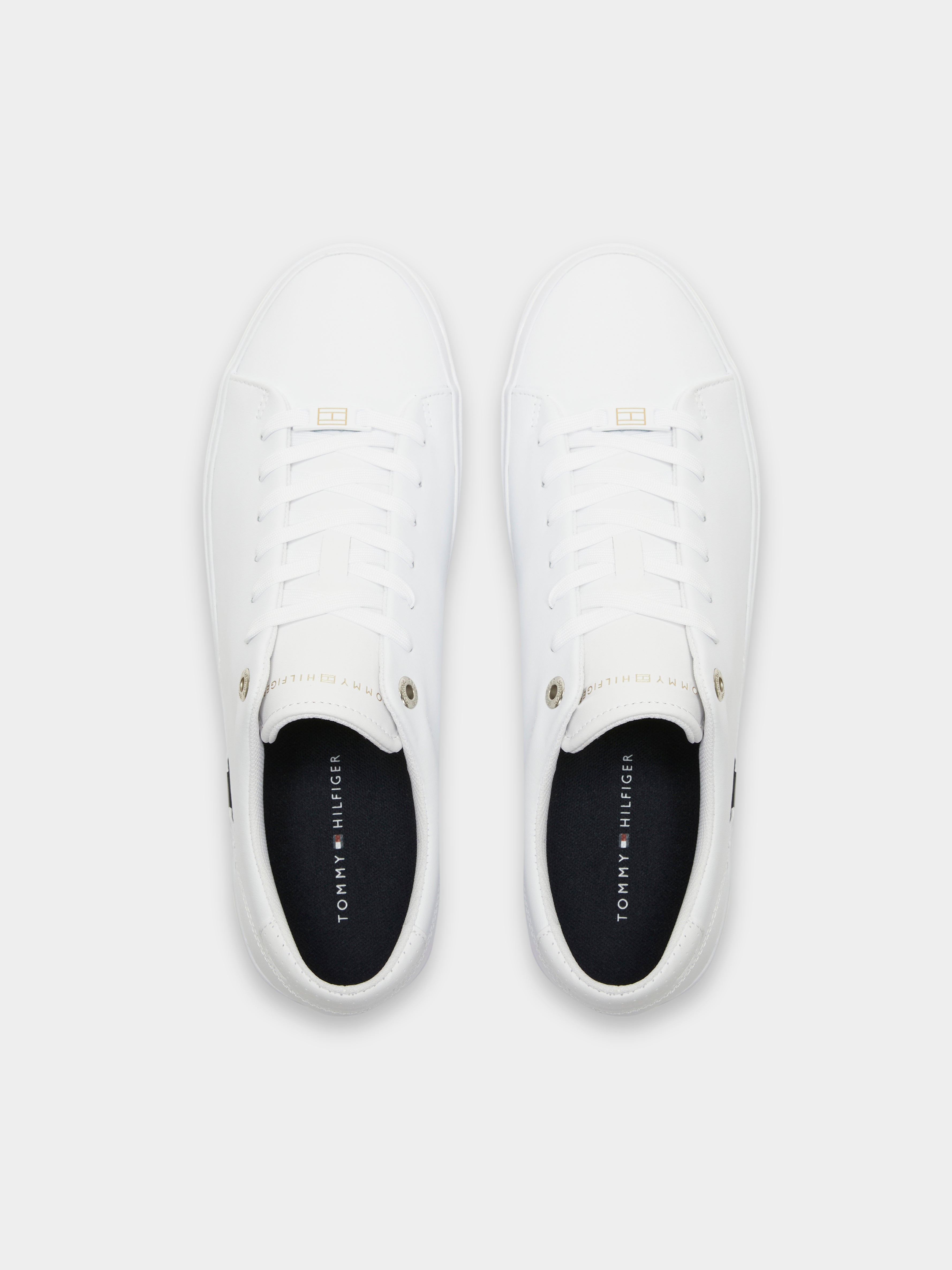 Mens Corp Leather Gold Detail Sneakers in White