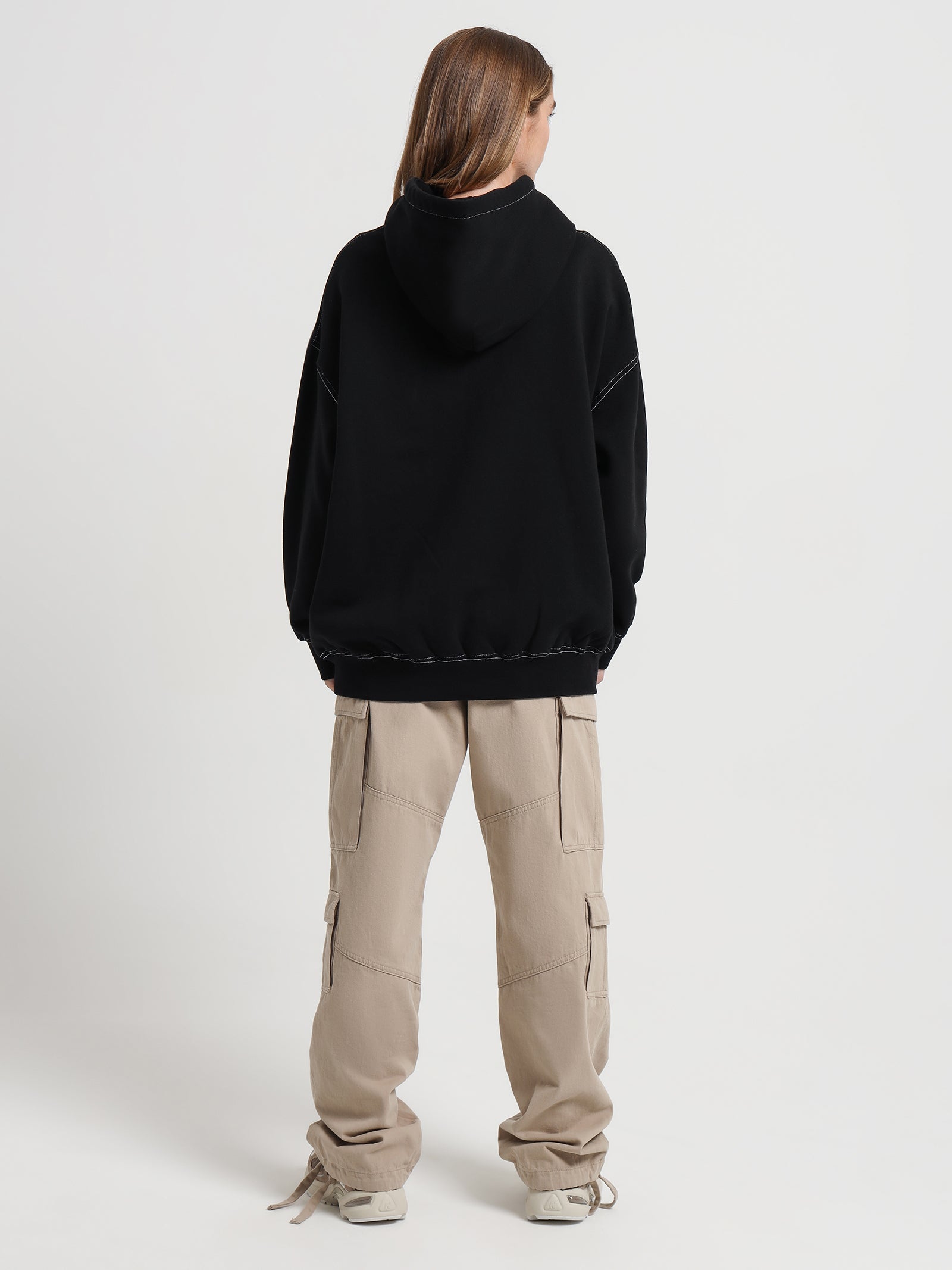 Contrast Stitch Oversized Hoodie in Black