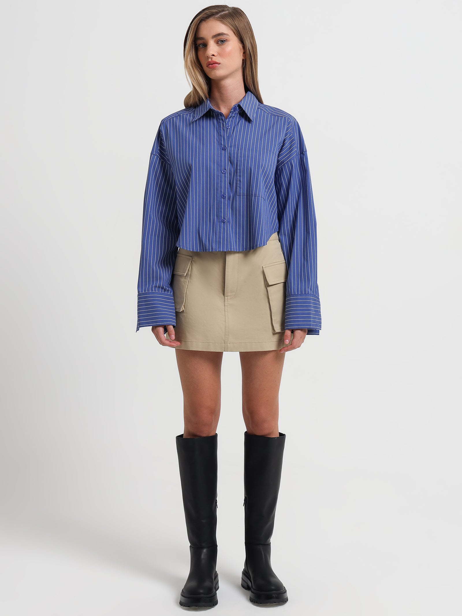 Jacey Cropped Oversized Shirt in Dutch Blue