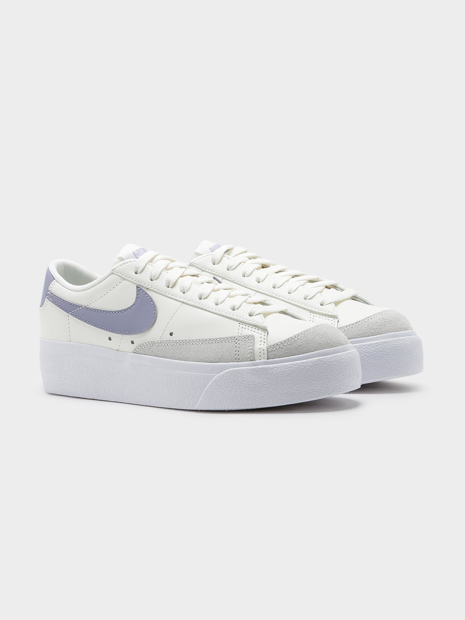 Womens Blazer Low Platform Sneakers in White & Lilac