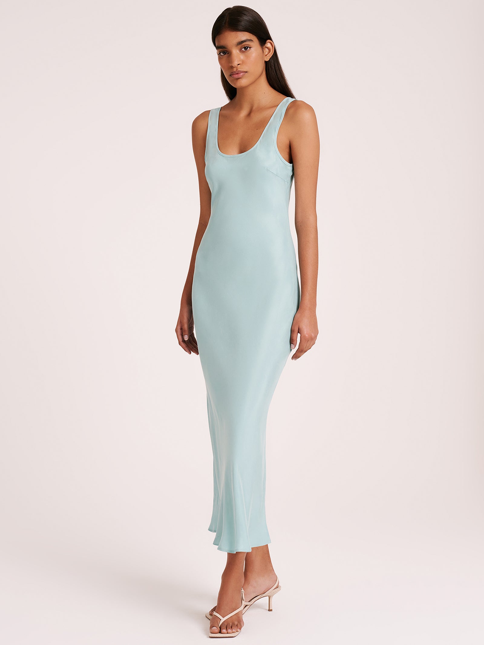 Cupro Slip Dress in Aqua