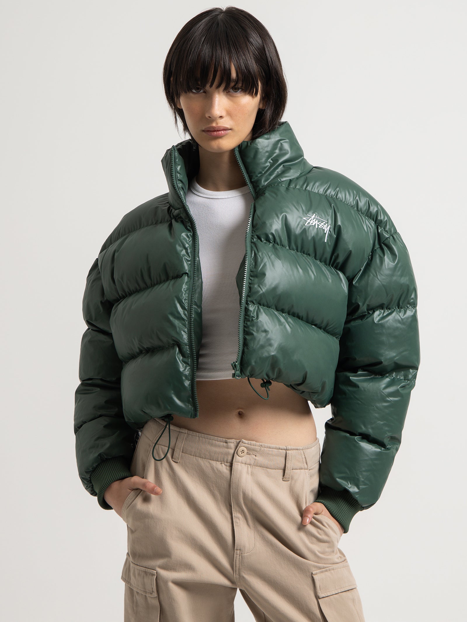 Stock Crop Puffer Jacket in Fern Green