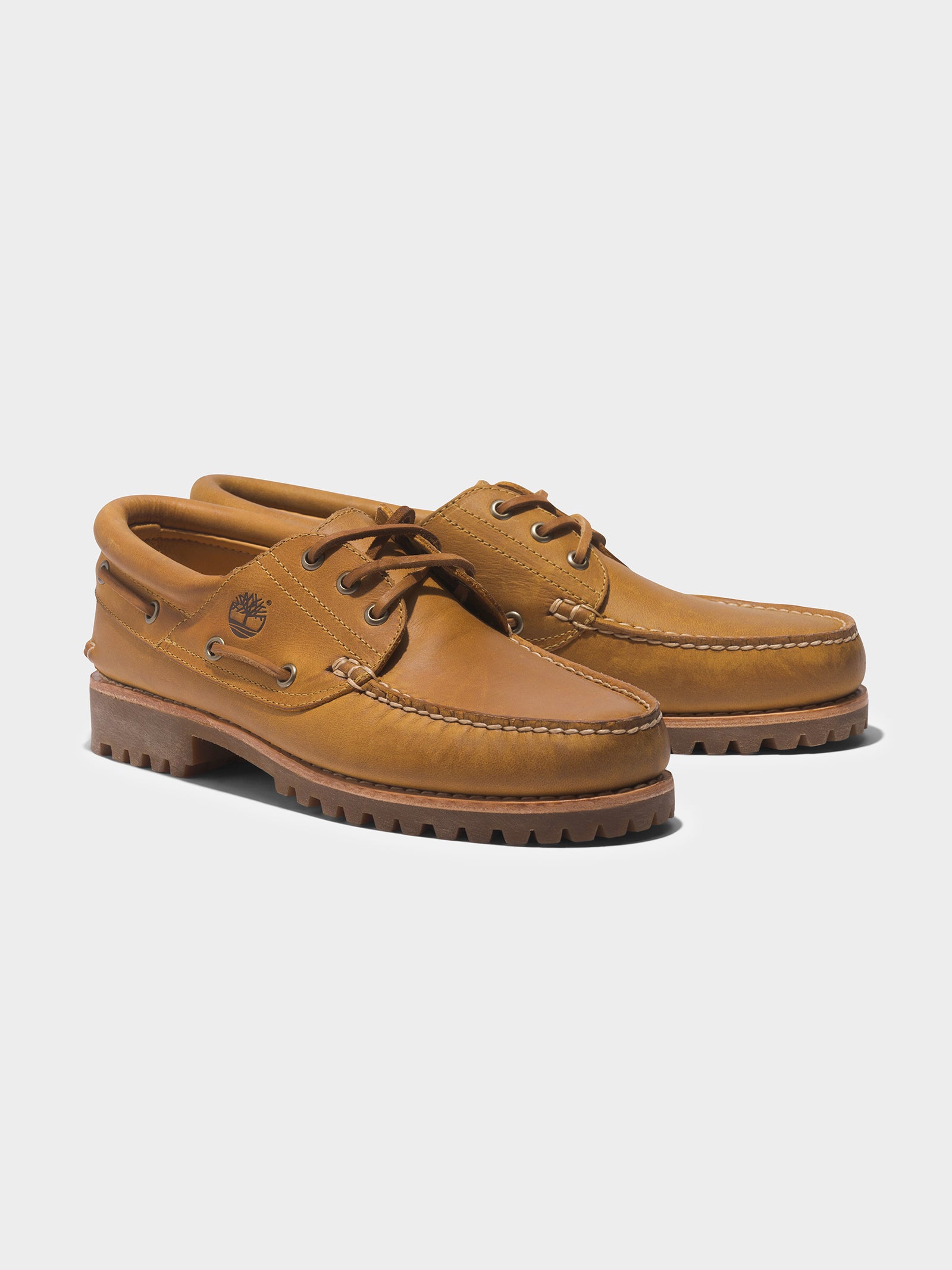 Mens 3 Eye Classic Lug Handsewn Boat Shoes in Tan