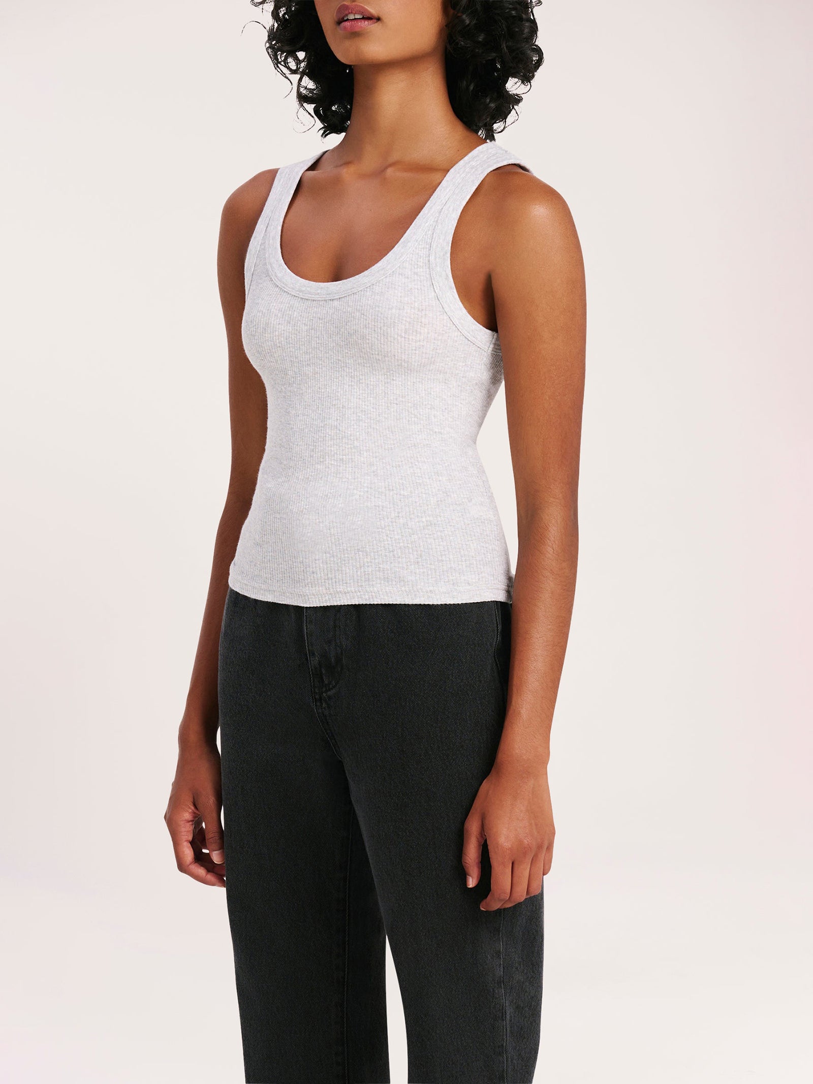 Organic Rib Singlet in Grey Marle