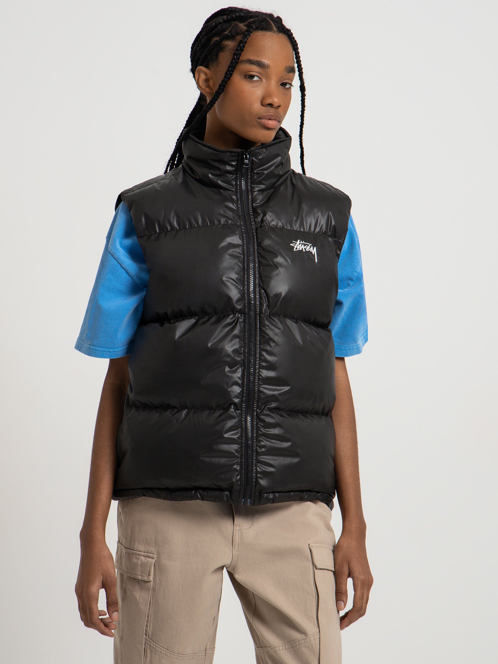 Stock Puffer Vest in Shiny Black