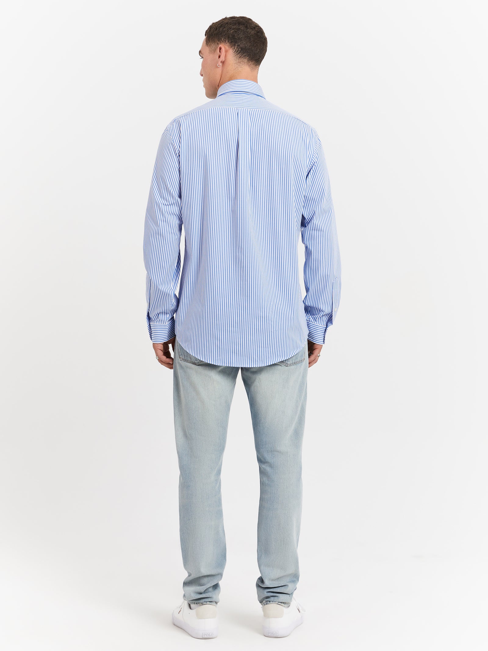 Poplin Sport Shirt in Light Blue & White