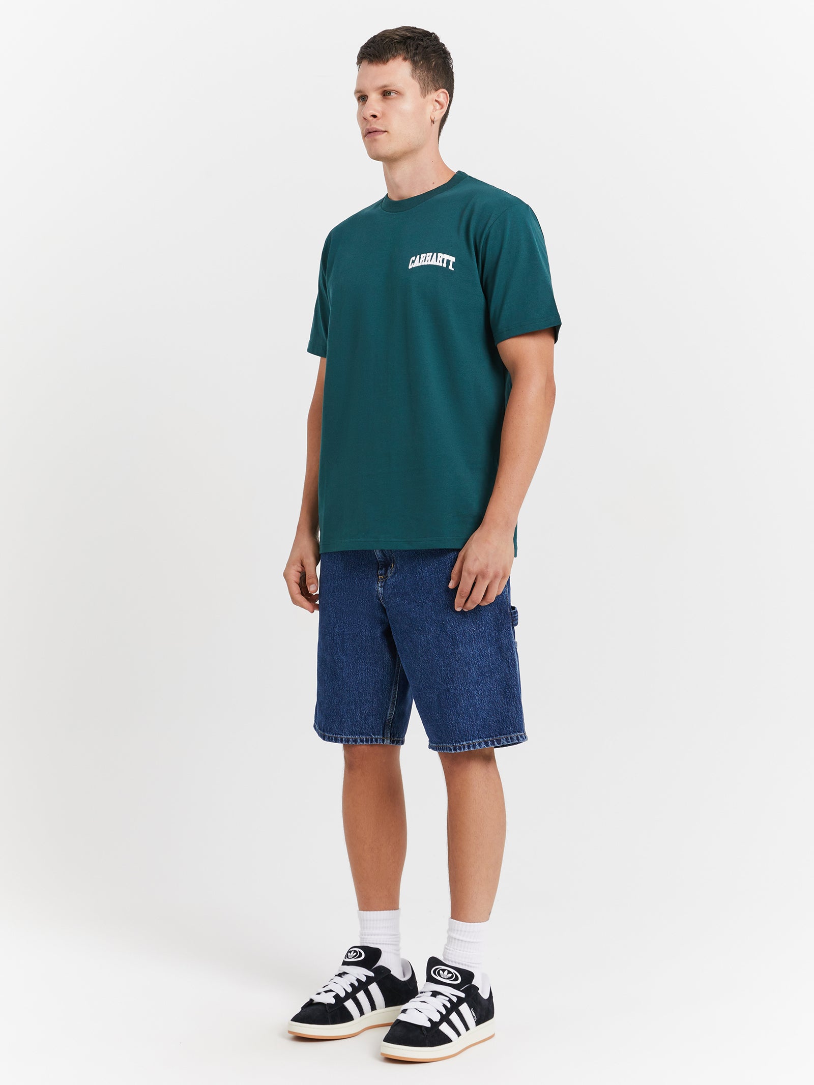 Short Sleeve University Script T-Shirt in Botanic & White