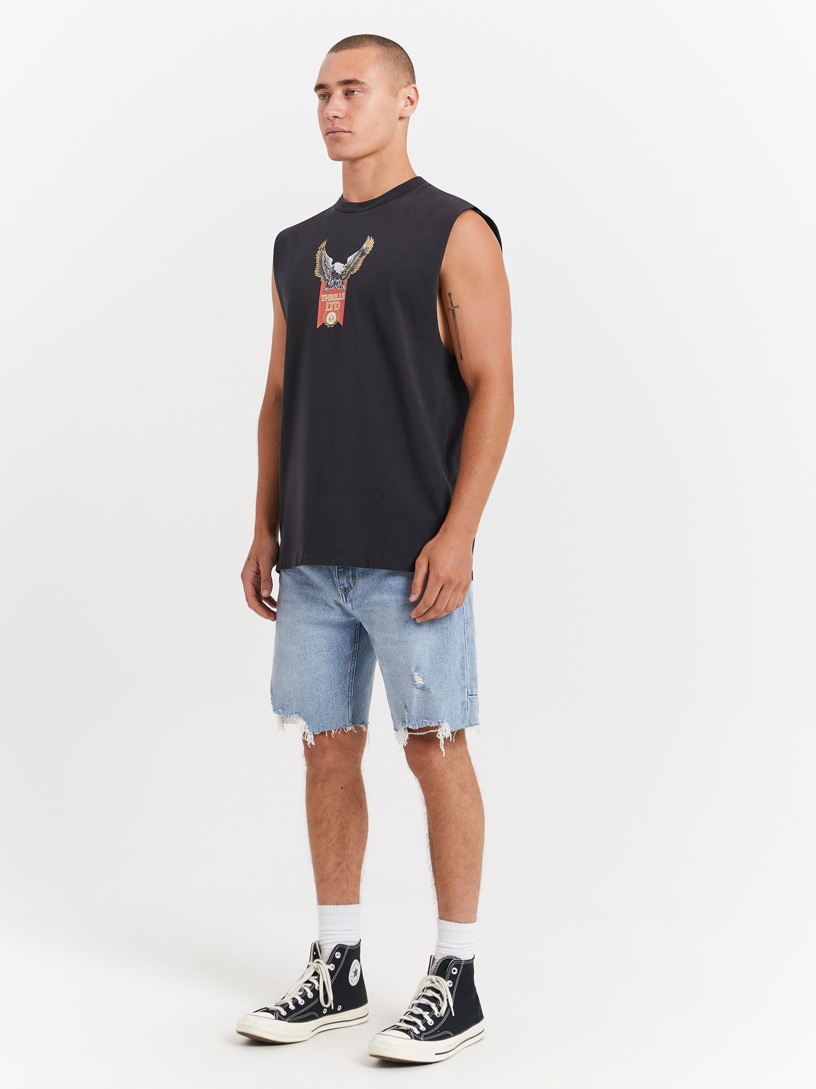 All For One Muscle T-Shirt in Washed Black