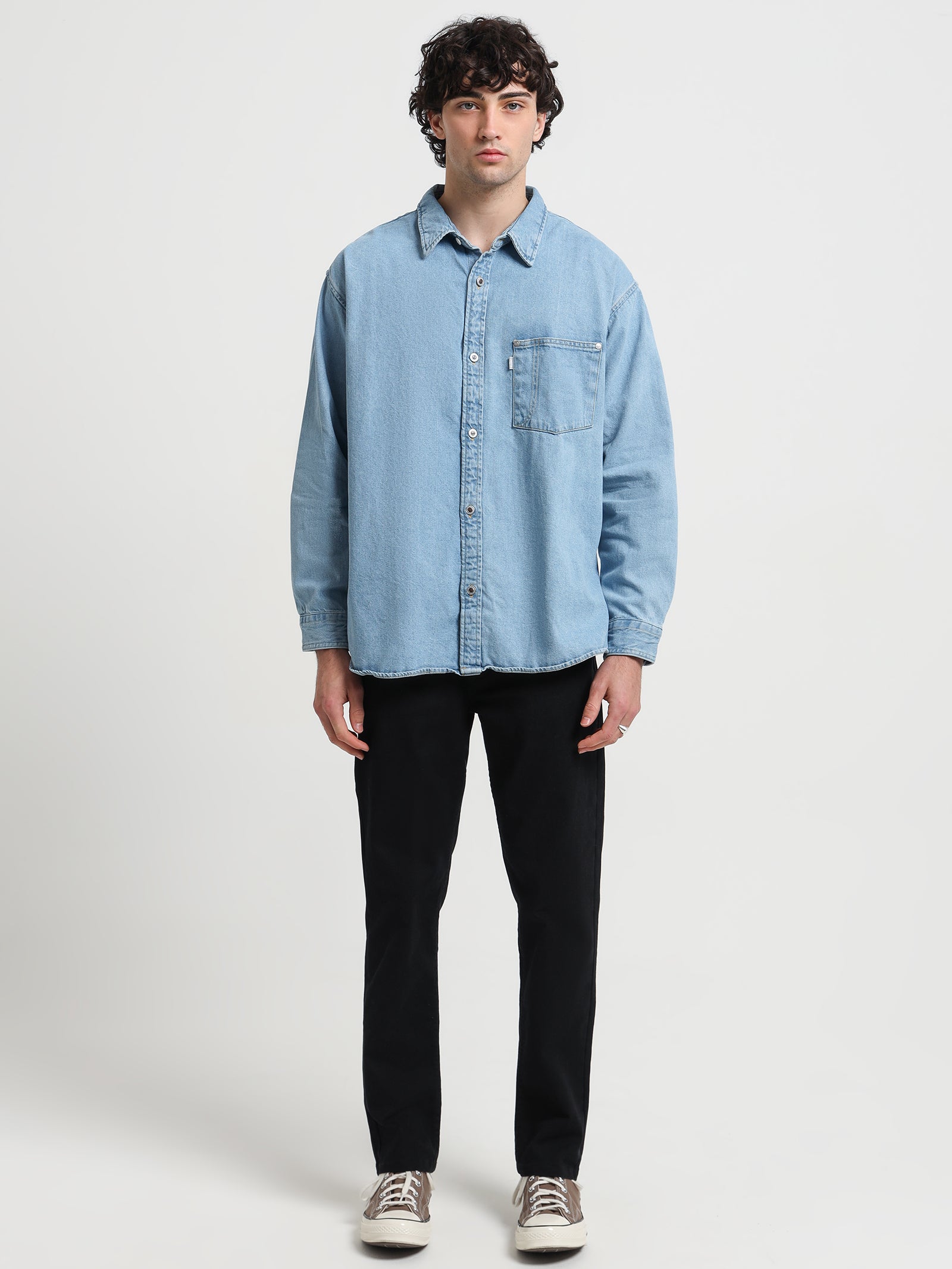 Silvertab Oversized One Pocket Shirt in Light Blue