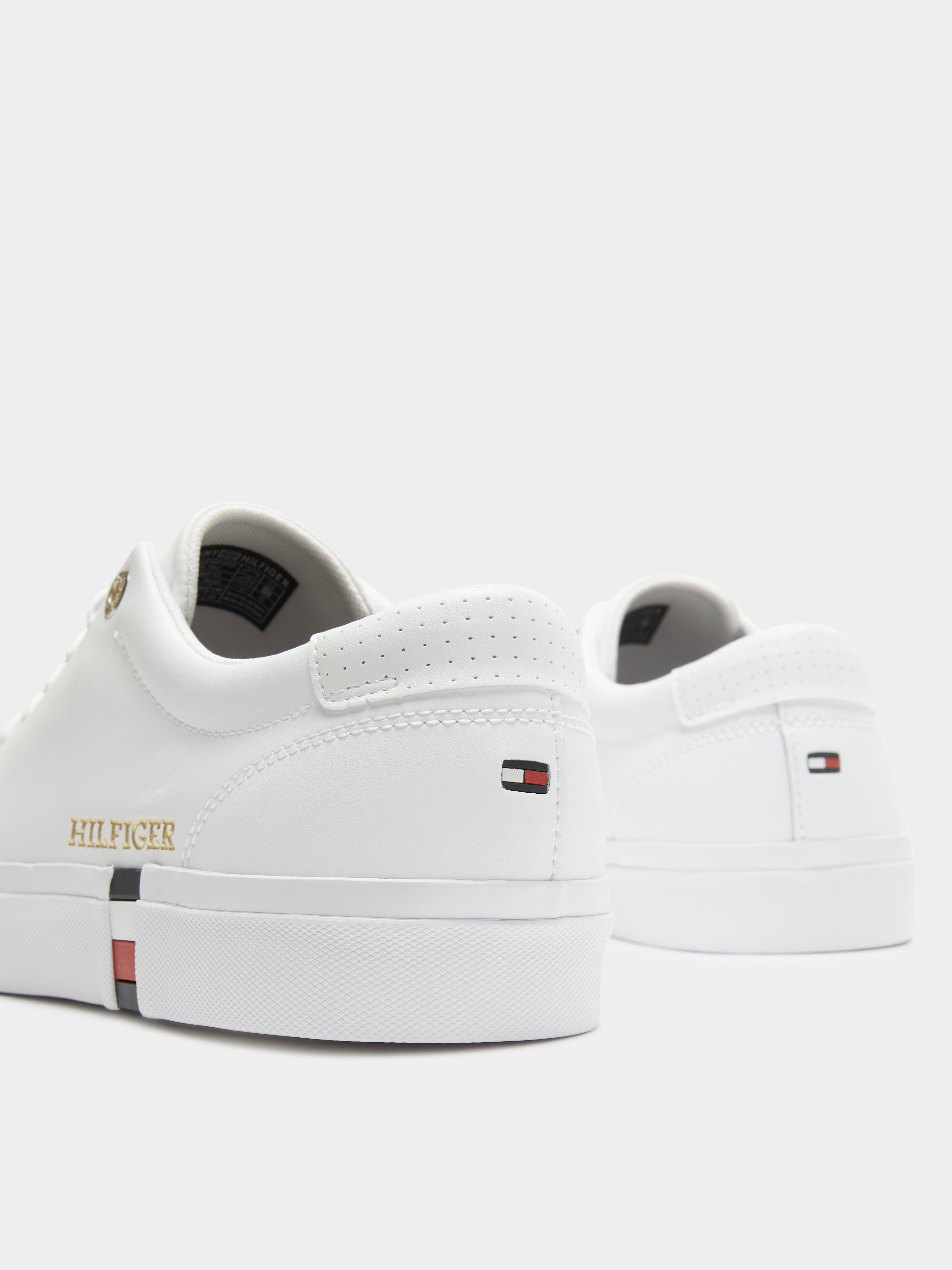 Mens Corp Leather Gold Detail Sneakers in White