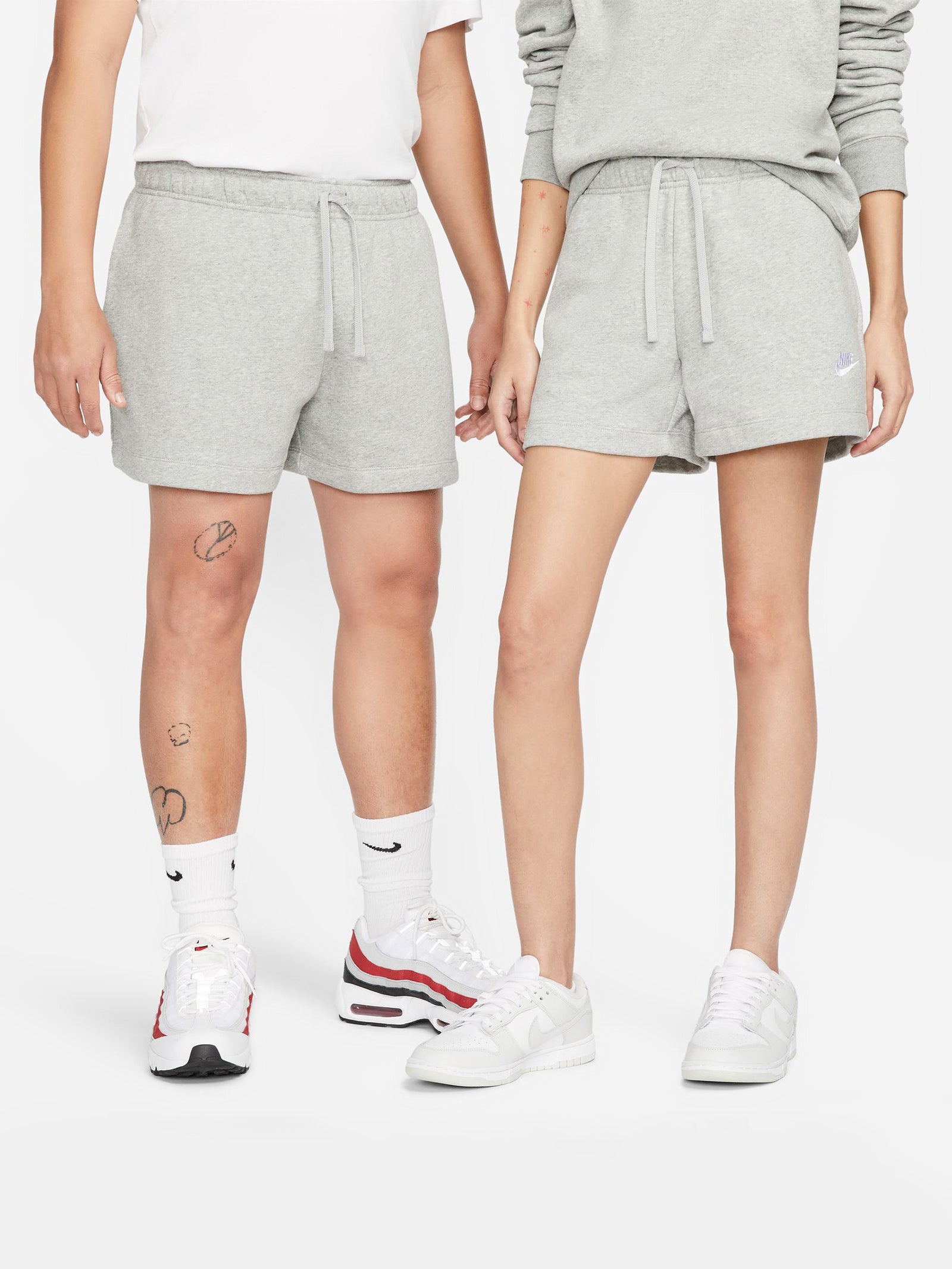 Club Fleece Mid-Rise Shorts in Grey Heather & White