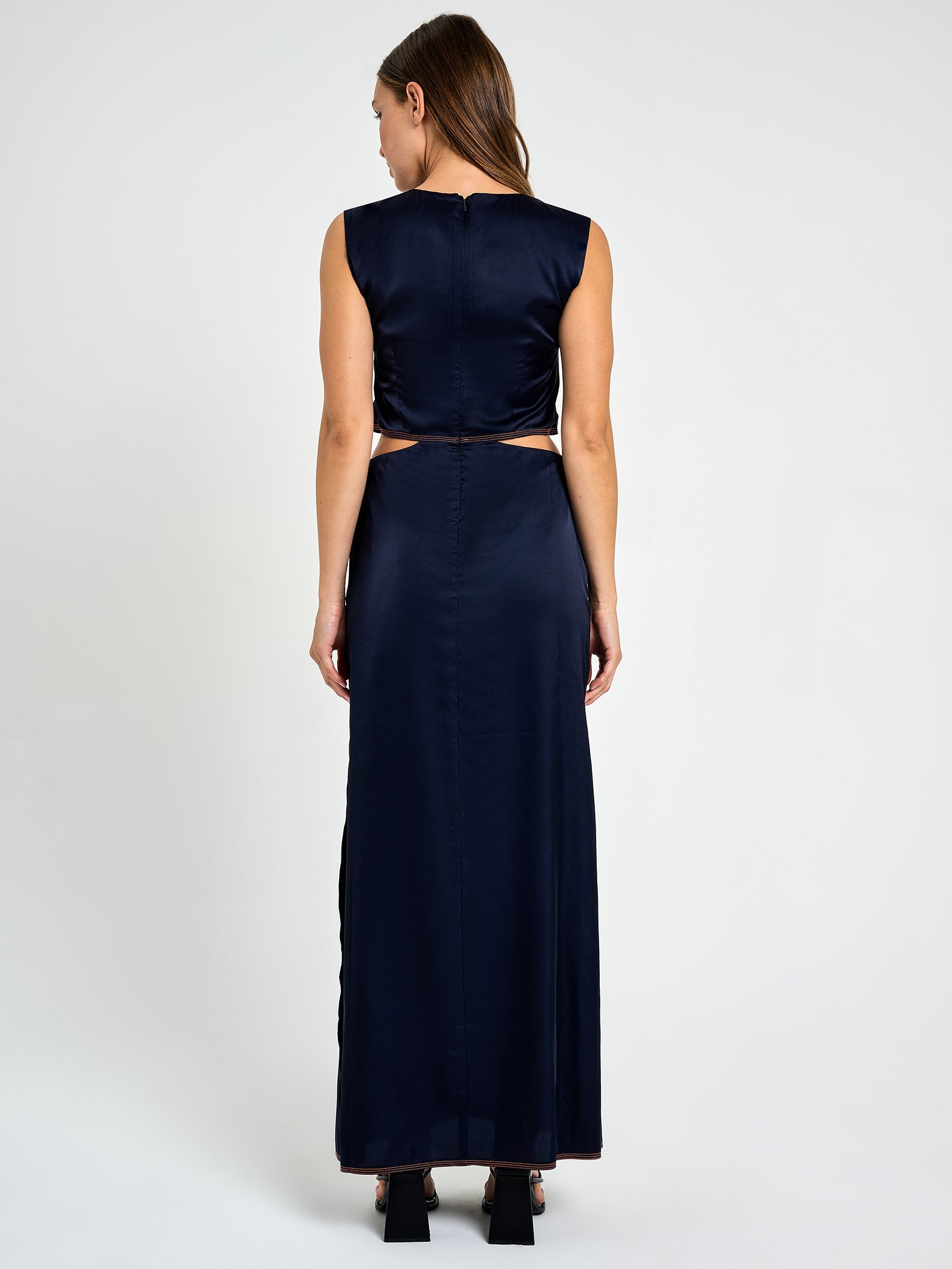 MarisÃ© Satin Maxi Dress in Space Blue