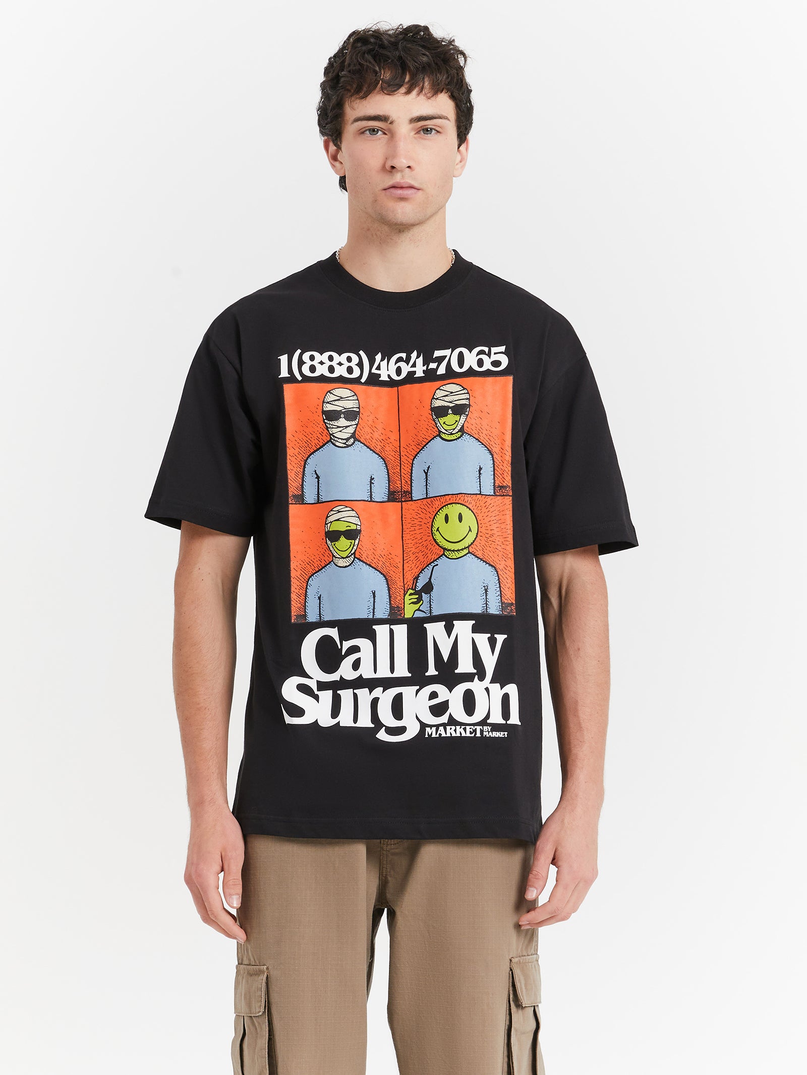 Smiley Call My Surgeon T-Shirt in Black