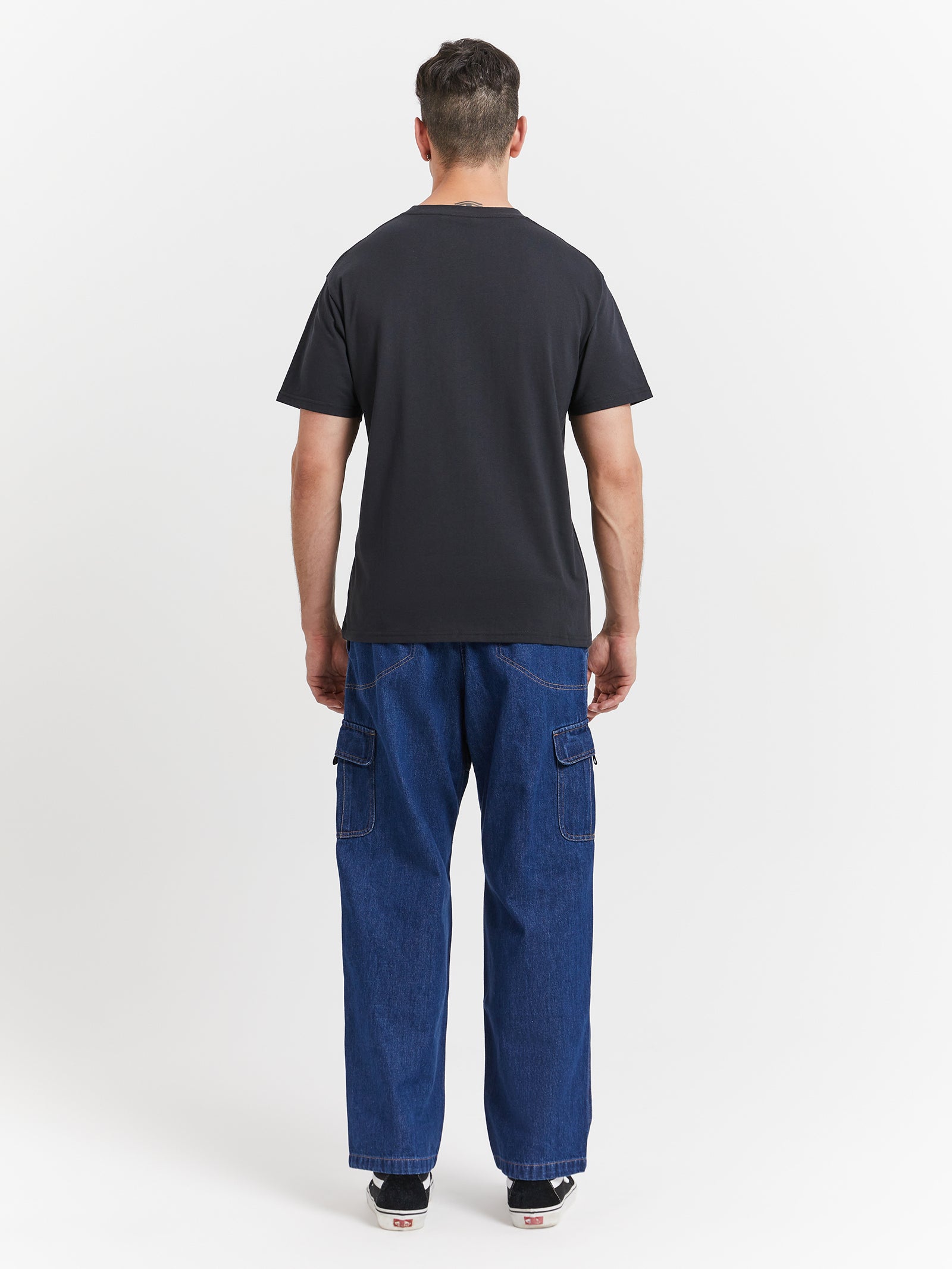 Denim Loose Cargo Pants in Mid Indigo