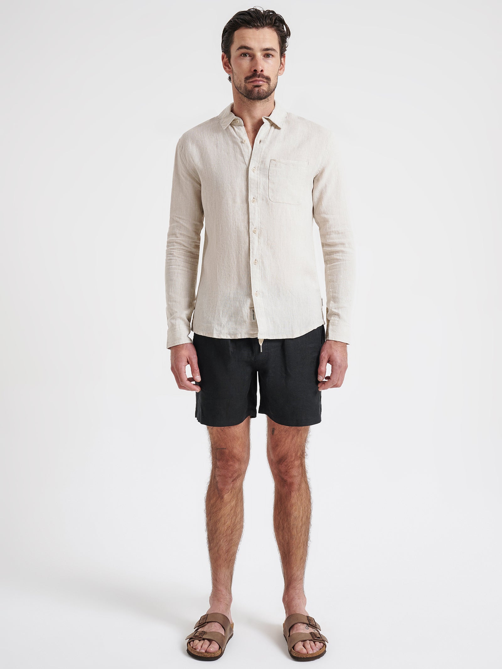 Nero Linen Long Sleeve Shirt in Natural