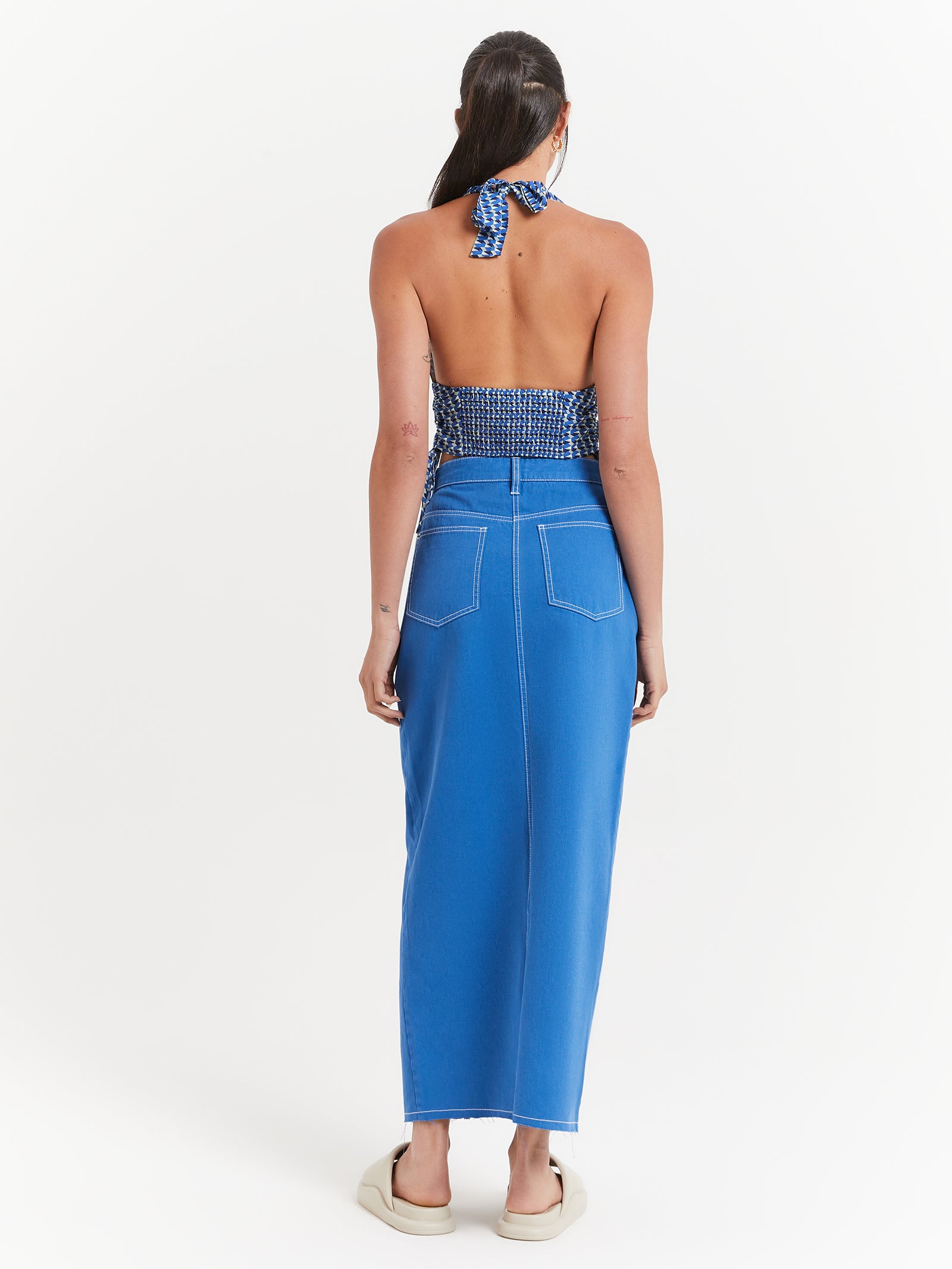 Celine Slit Maxi Skirt in Denim Blue