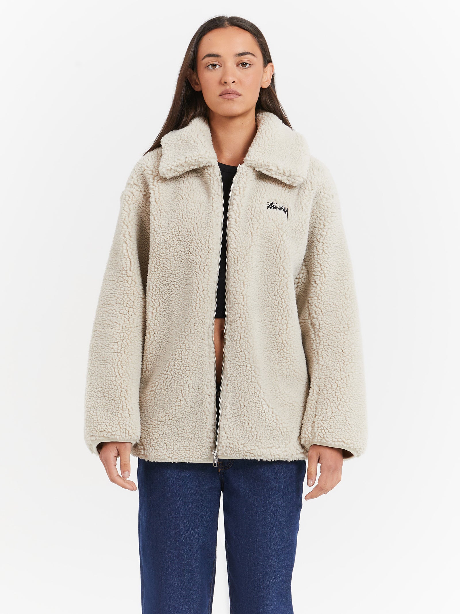 Dice Sherpa Jacket in Winter White