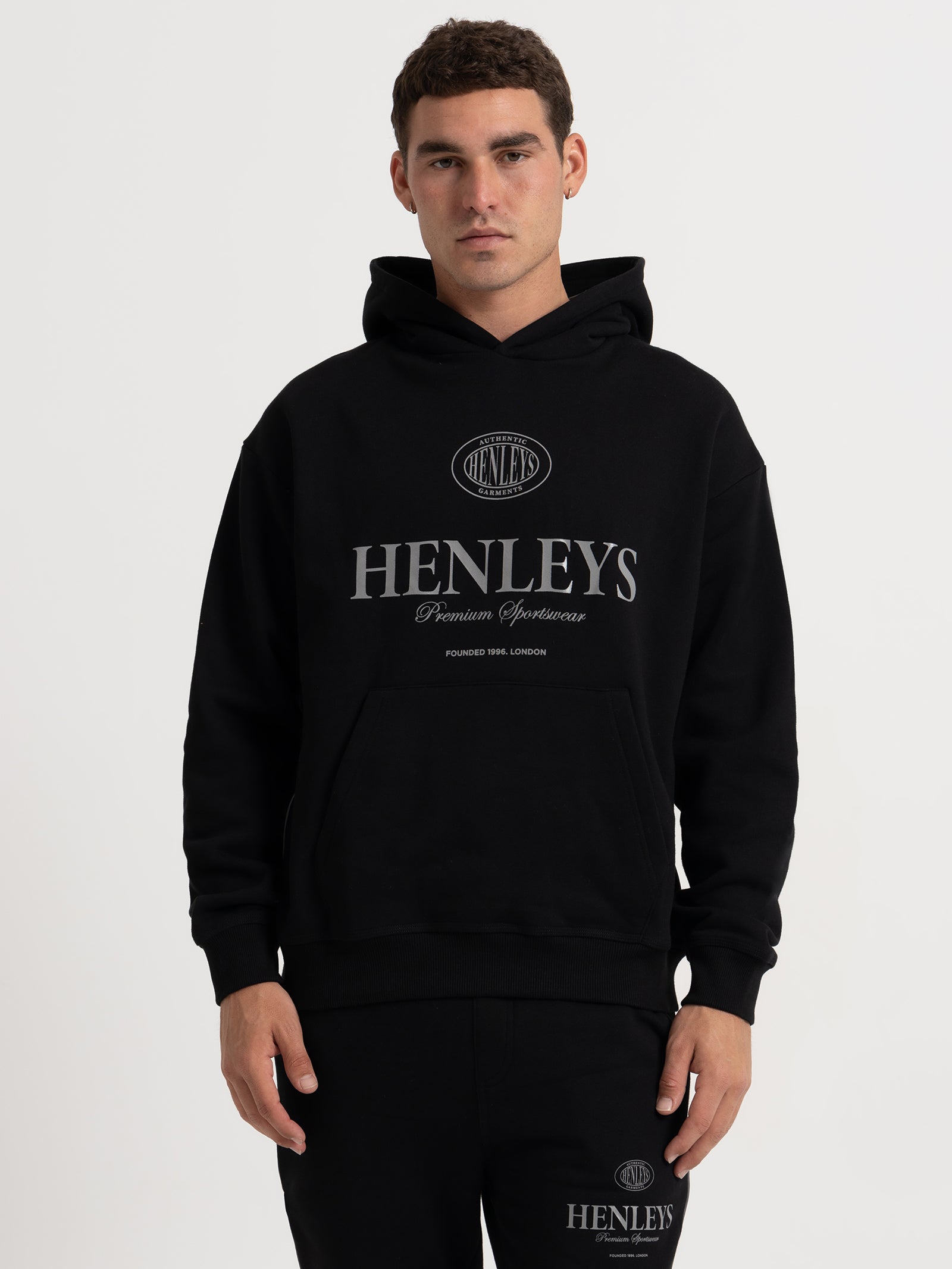 Varsity Reflect Hooded Sweater in Black