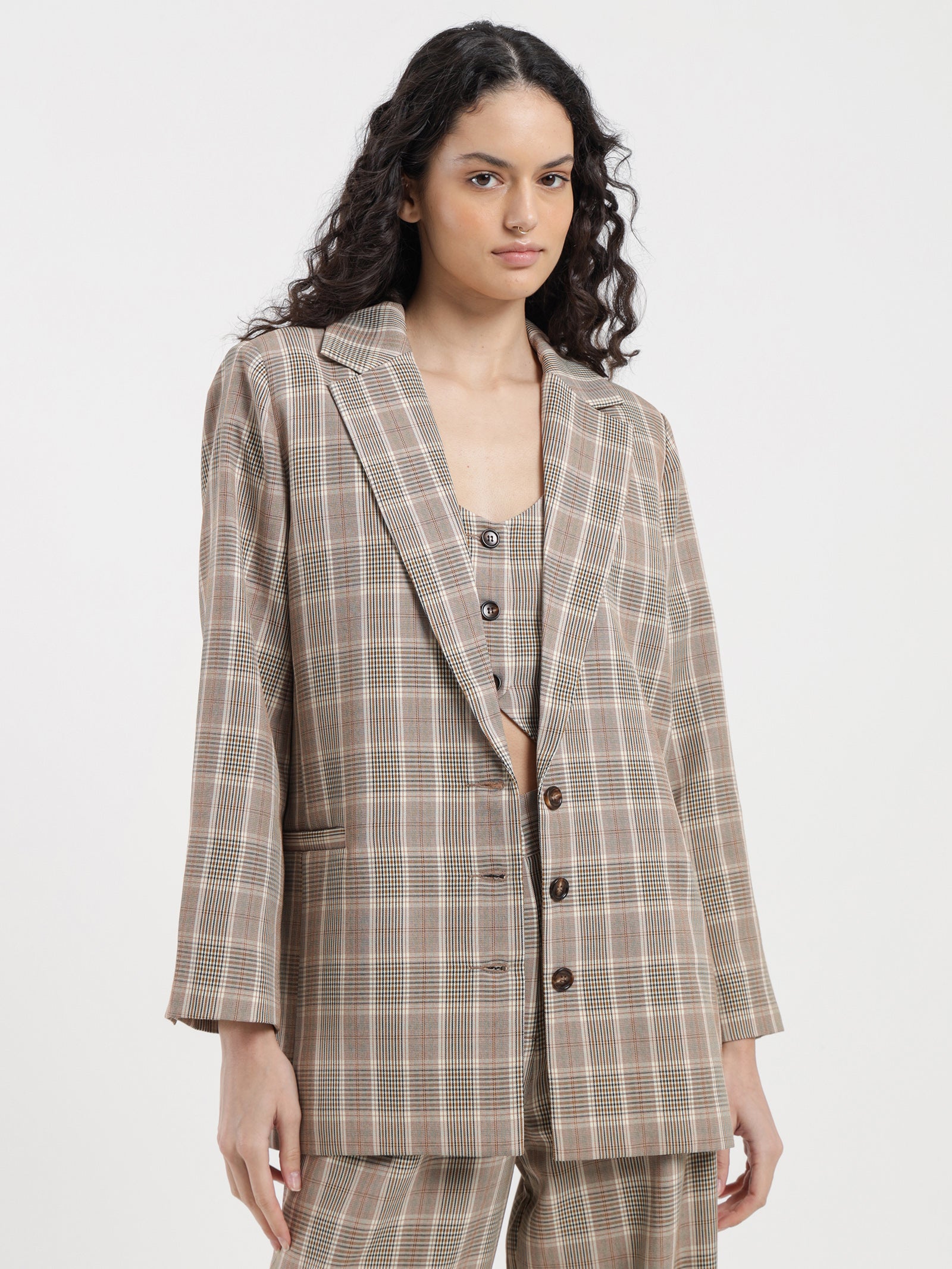 Kelly Boyfriend Blazer in Clay Check