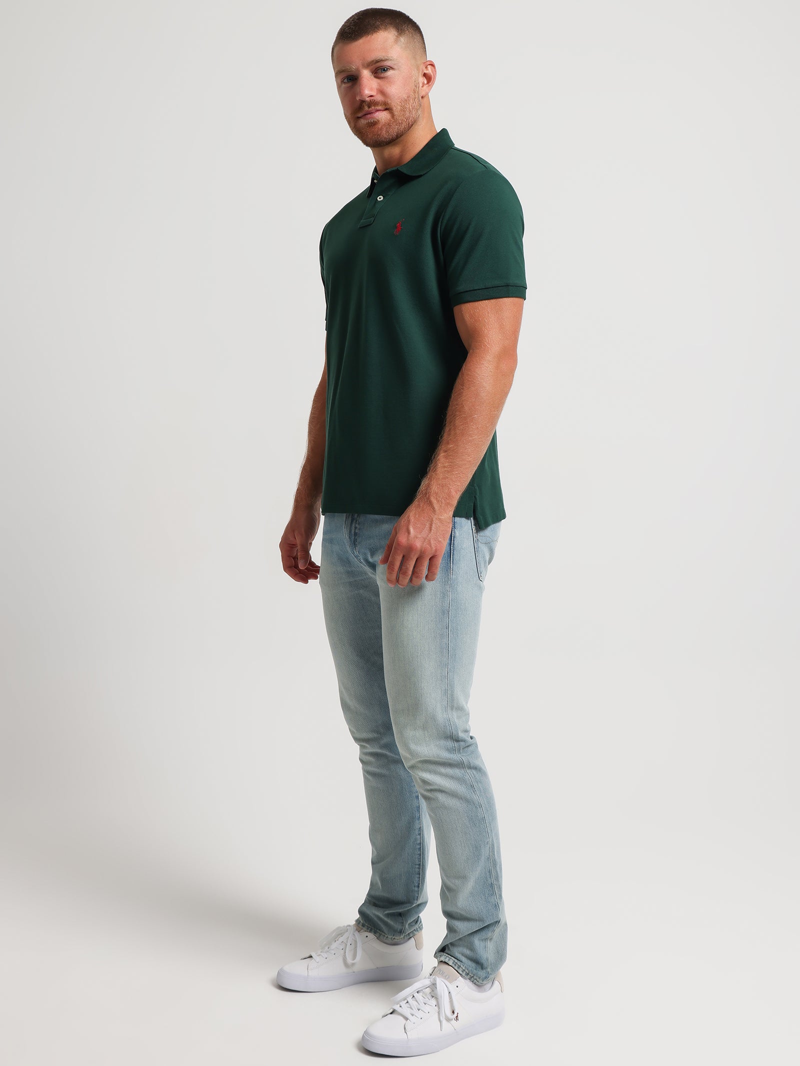 Classic Fit Mesh Polo Shirt in Green