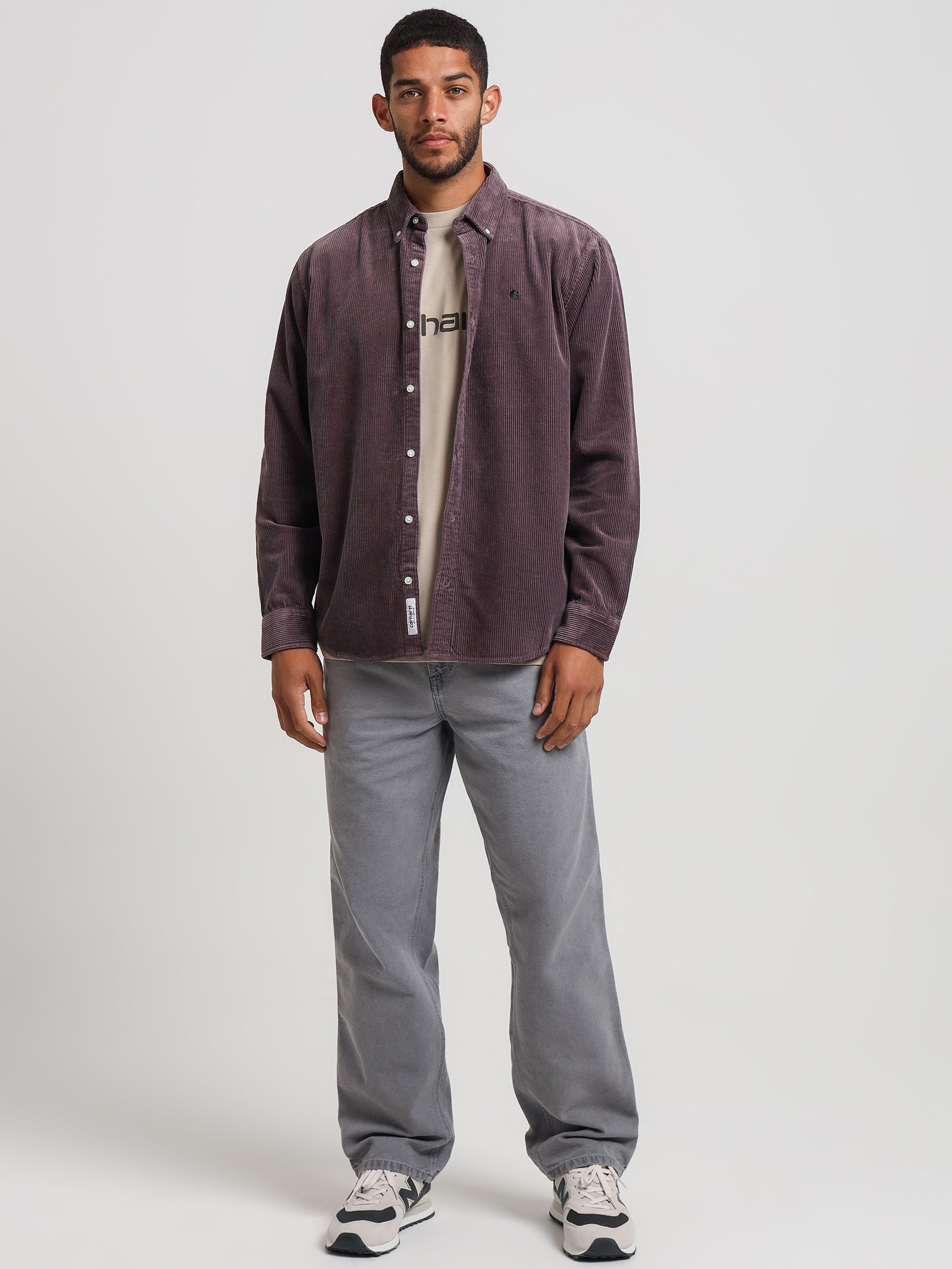 Long Sleeve Madison Cord Shirt in Misty Thistle & Black