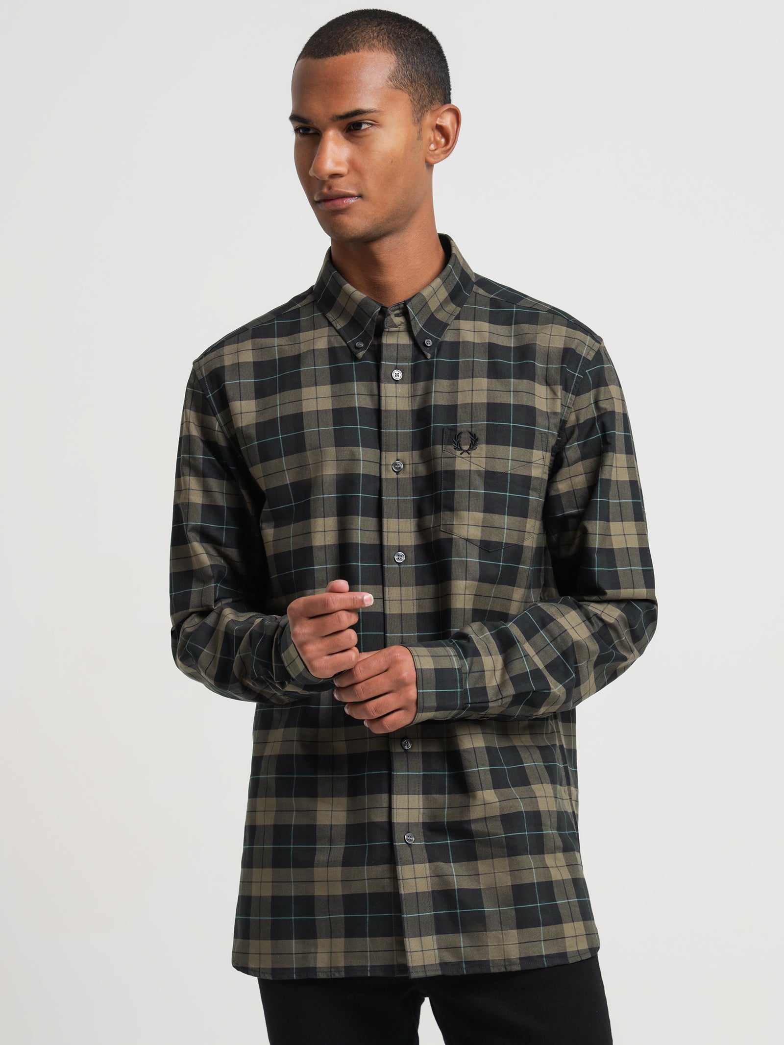 Tartan Long Sleeve Oxford Shirt in Green