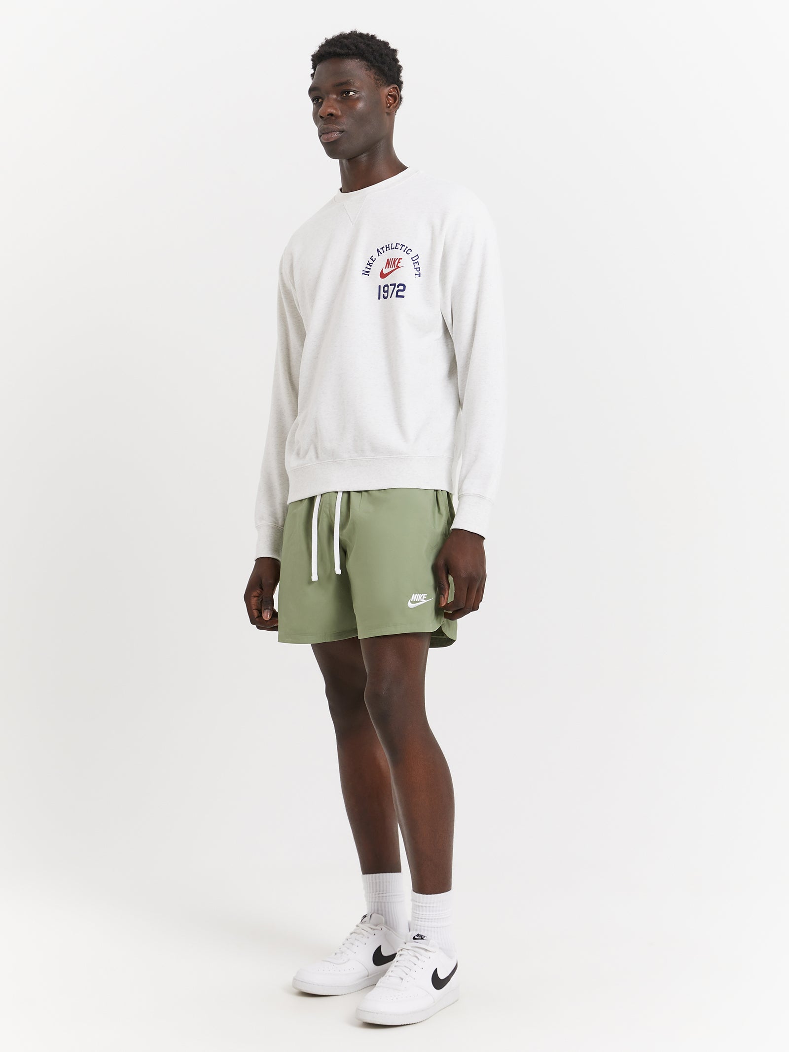 Club Woven Lined Flow Shorts in Oil Green & White