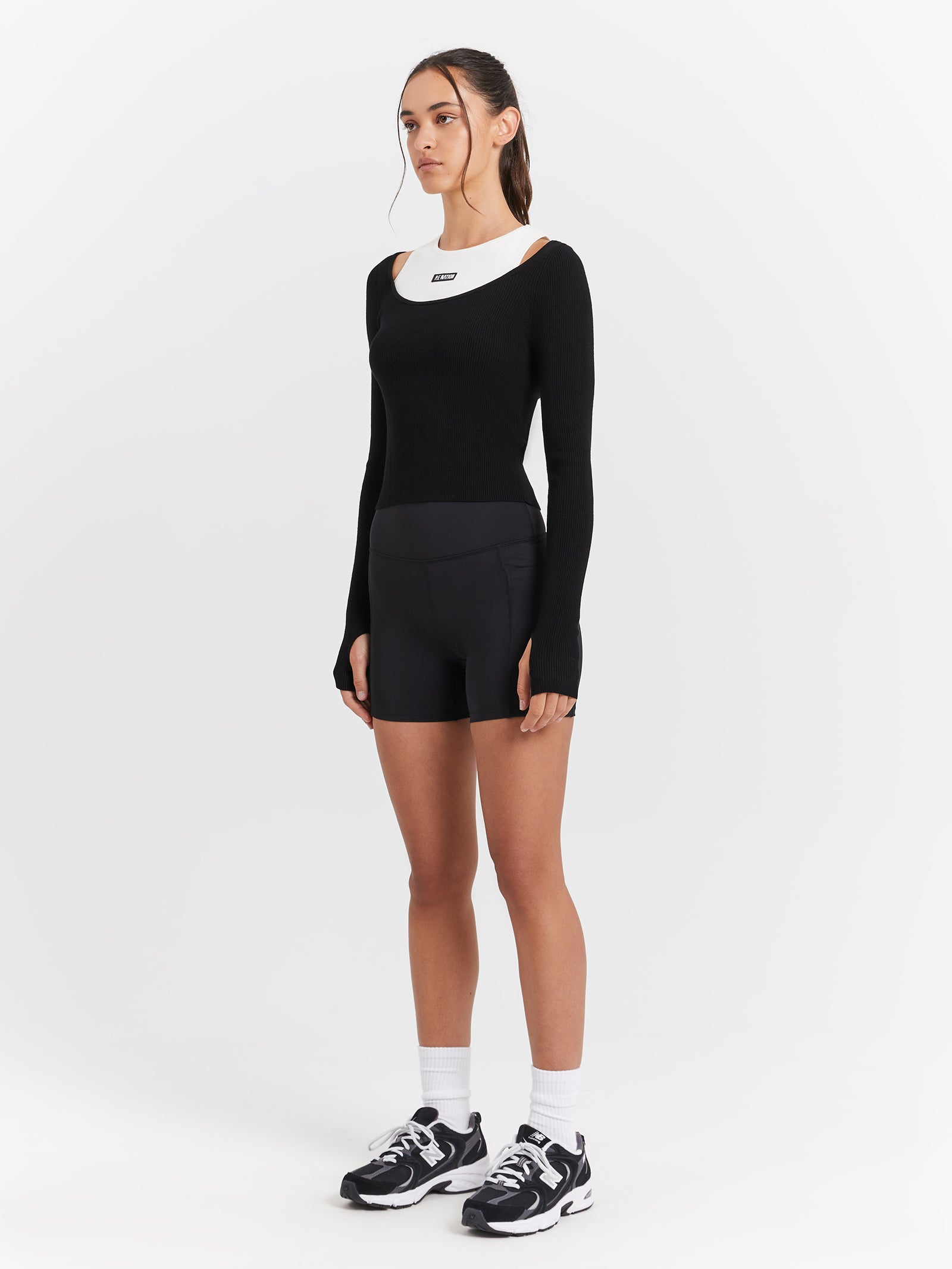 Parallel Knit Long Sleeve Top in Black