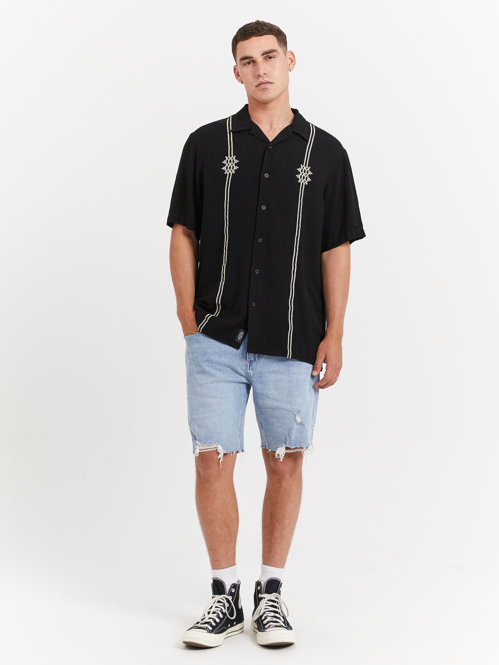 Enigma Bowling Shirt in Washed Black