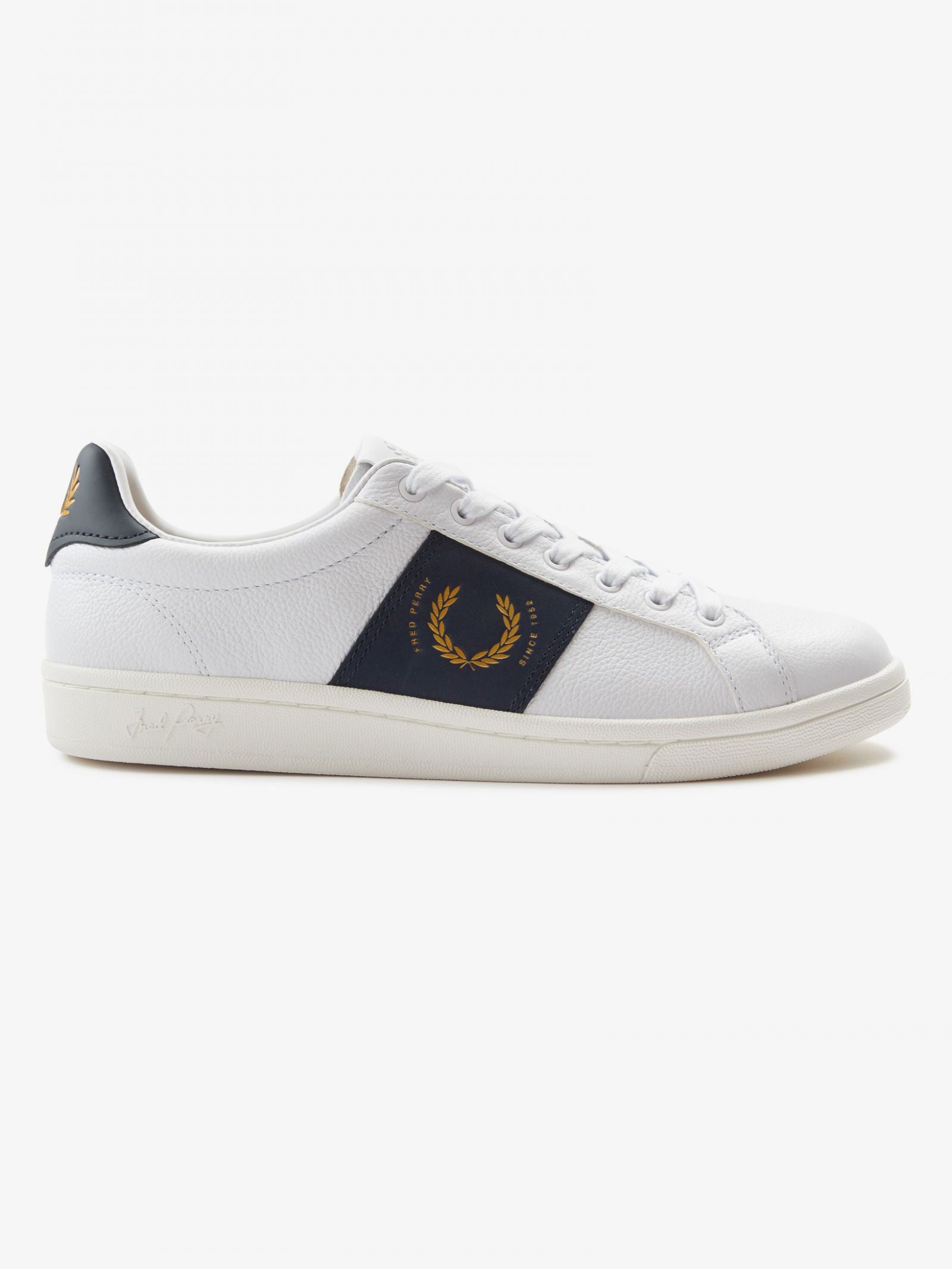 Mens B721 Textured Leather Sneakers in White & Navy