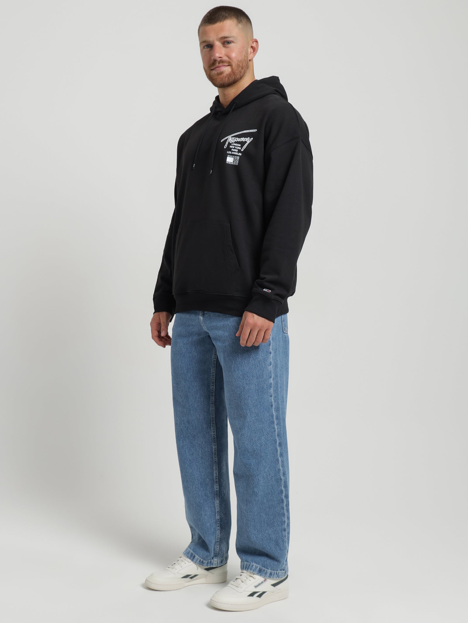 Relaxed Back Logo Terry Hoodie in Black