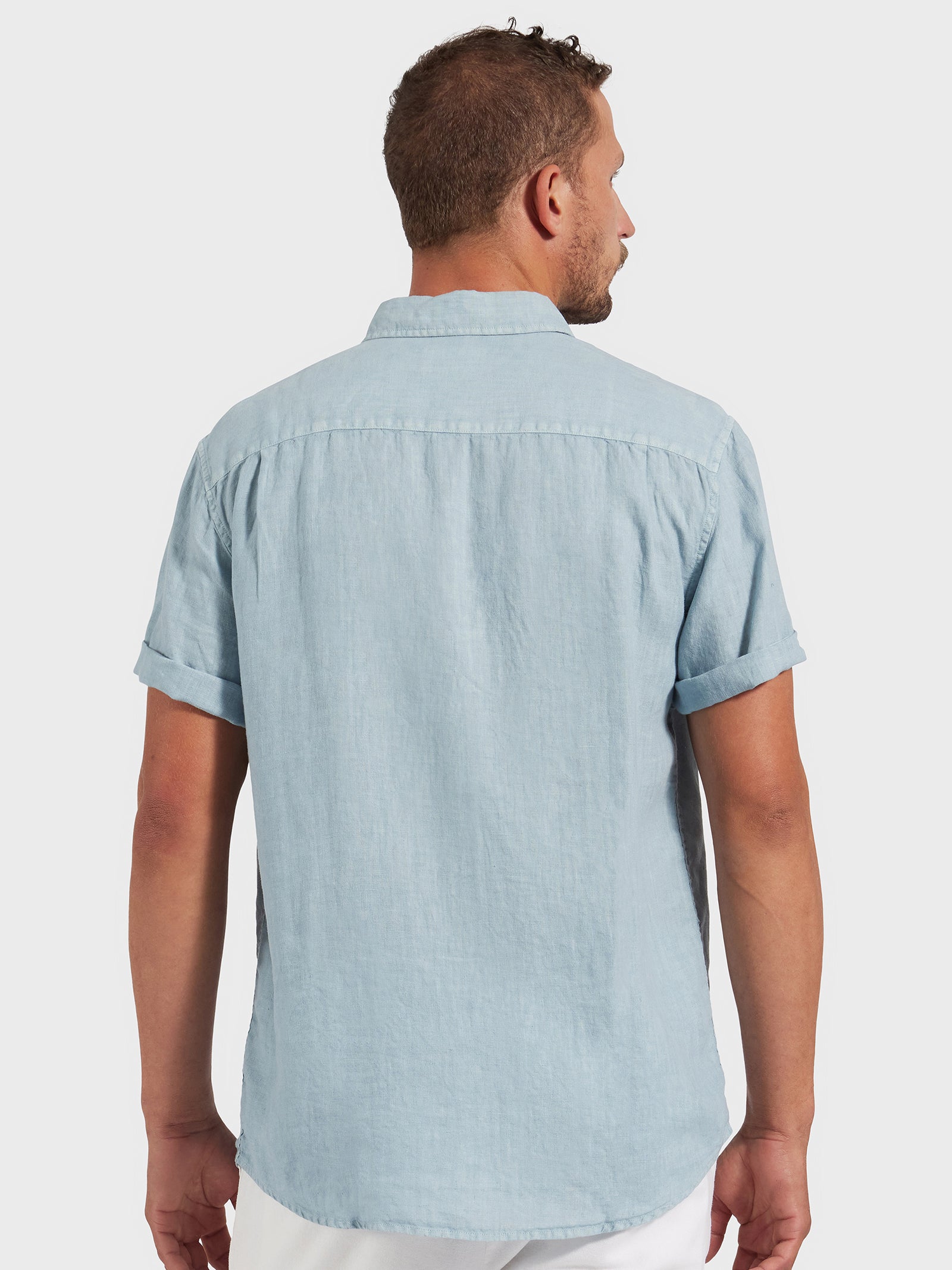 Hampton Linen Short Sleeve Shirt in Atlantic Blue