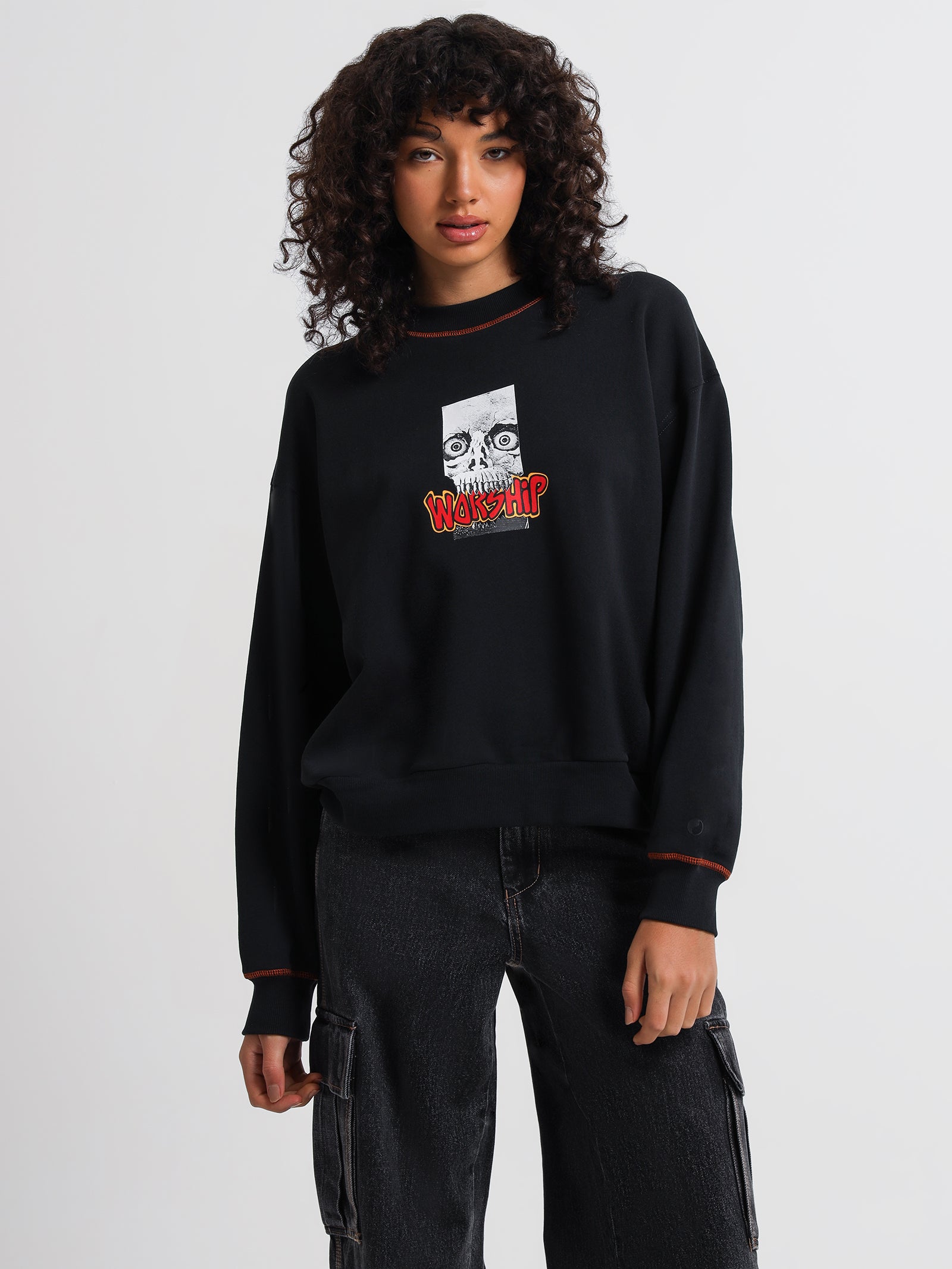 Crunch Box Fit Jumper in Washed Black