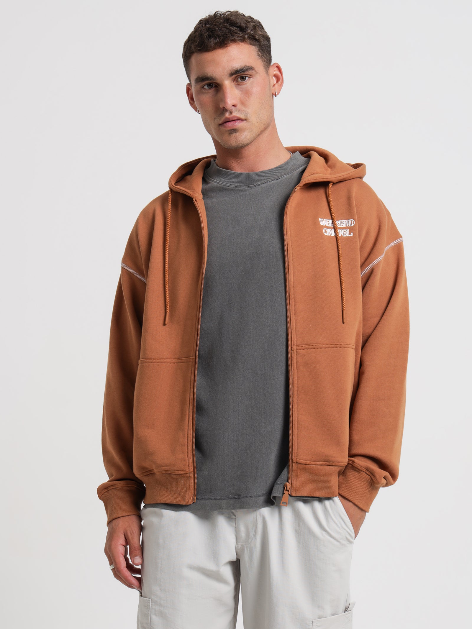 Culprit Zip Hooded Sweater in Pecan Brown