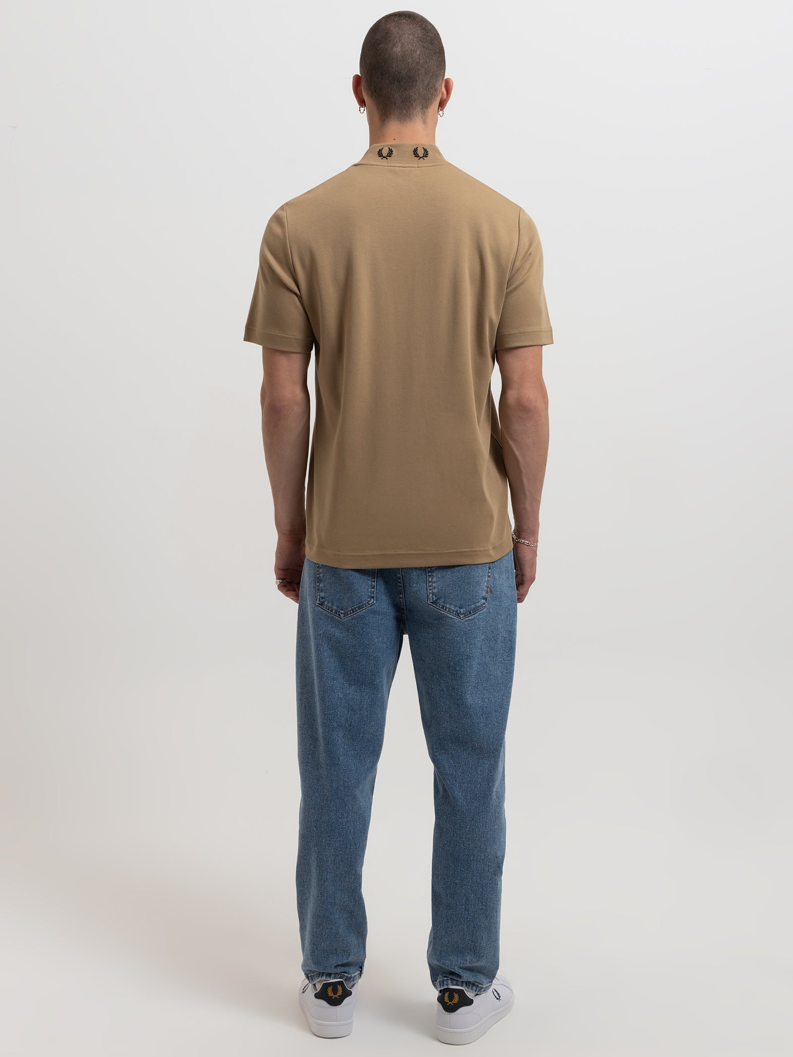 Laurel Wreath High Neck T-Shirt in Warm Stone