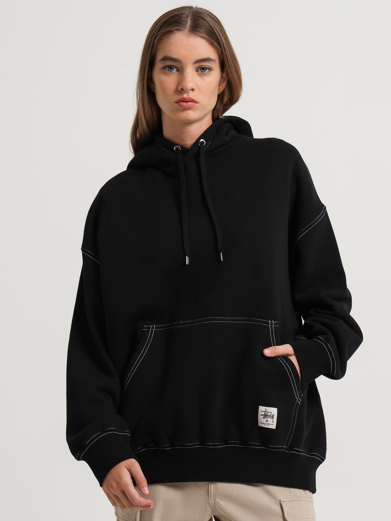 Contrast Stitch Oversized Hoodie in Black