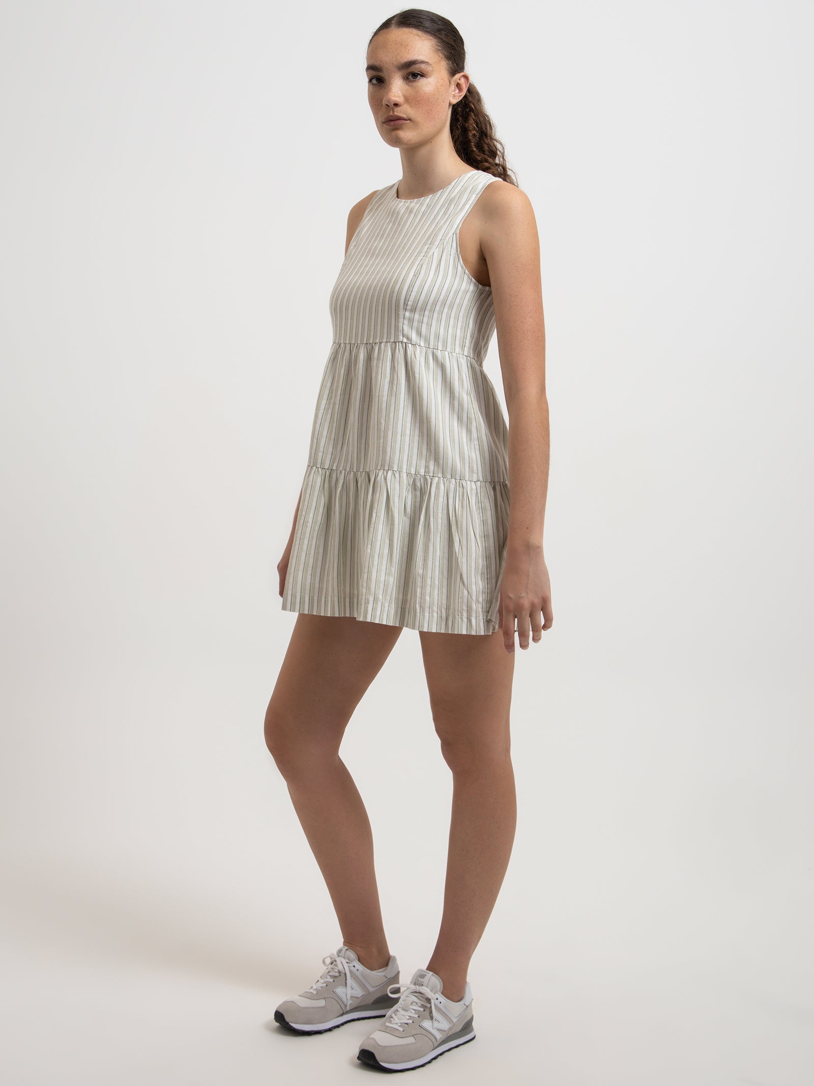 Orla Mini Dress in Sage Stripe