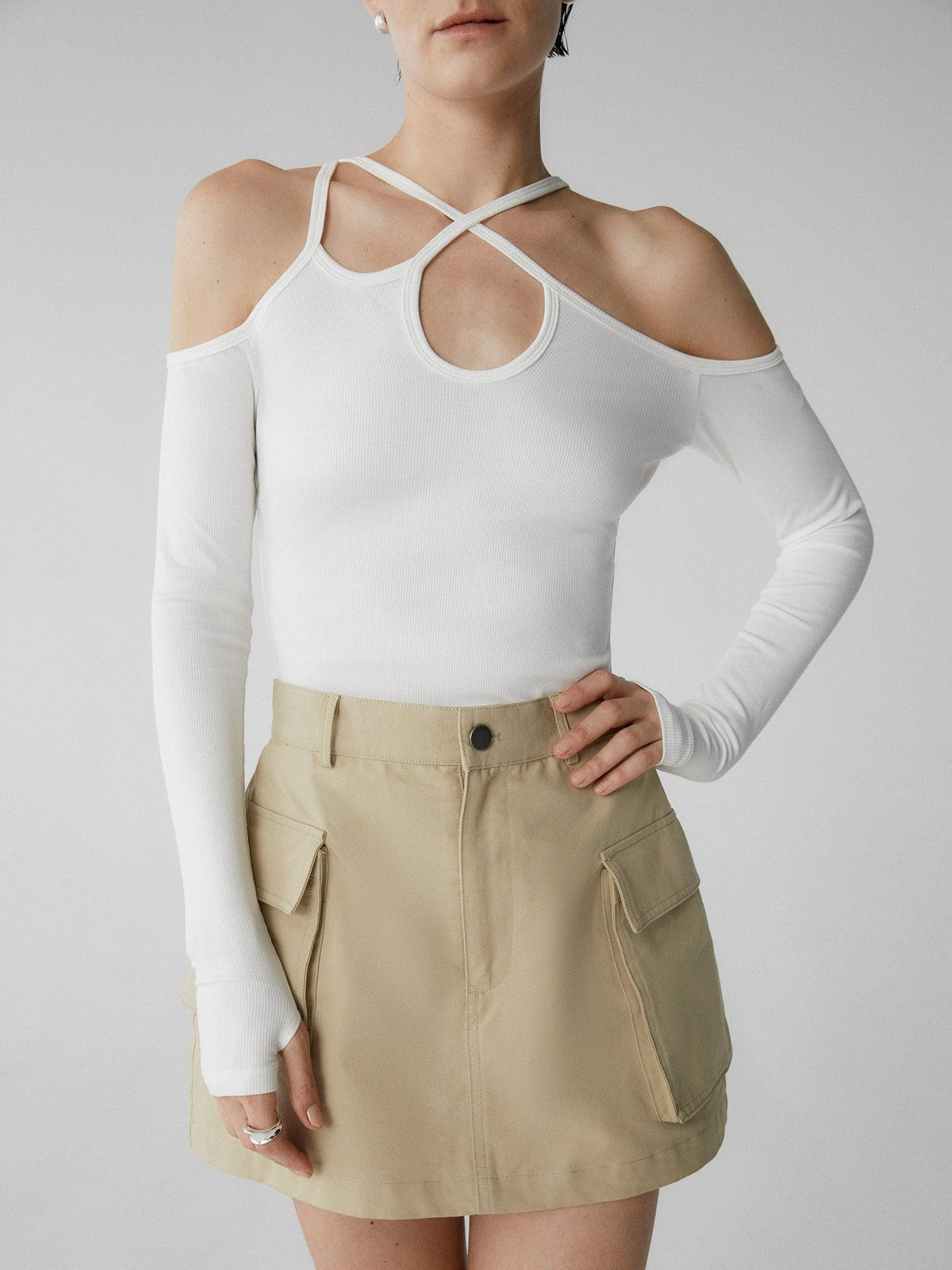 Emmett Ribbed Jersey Top in Ivory