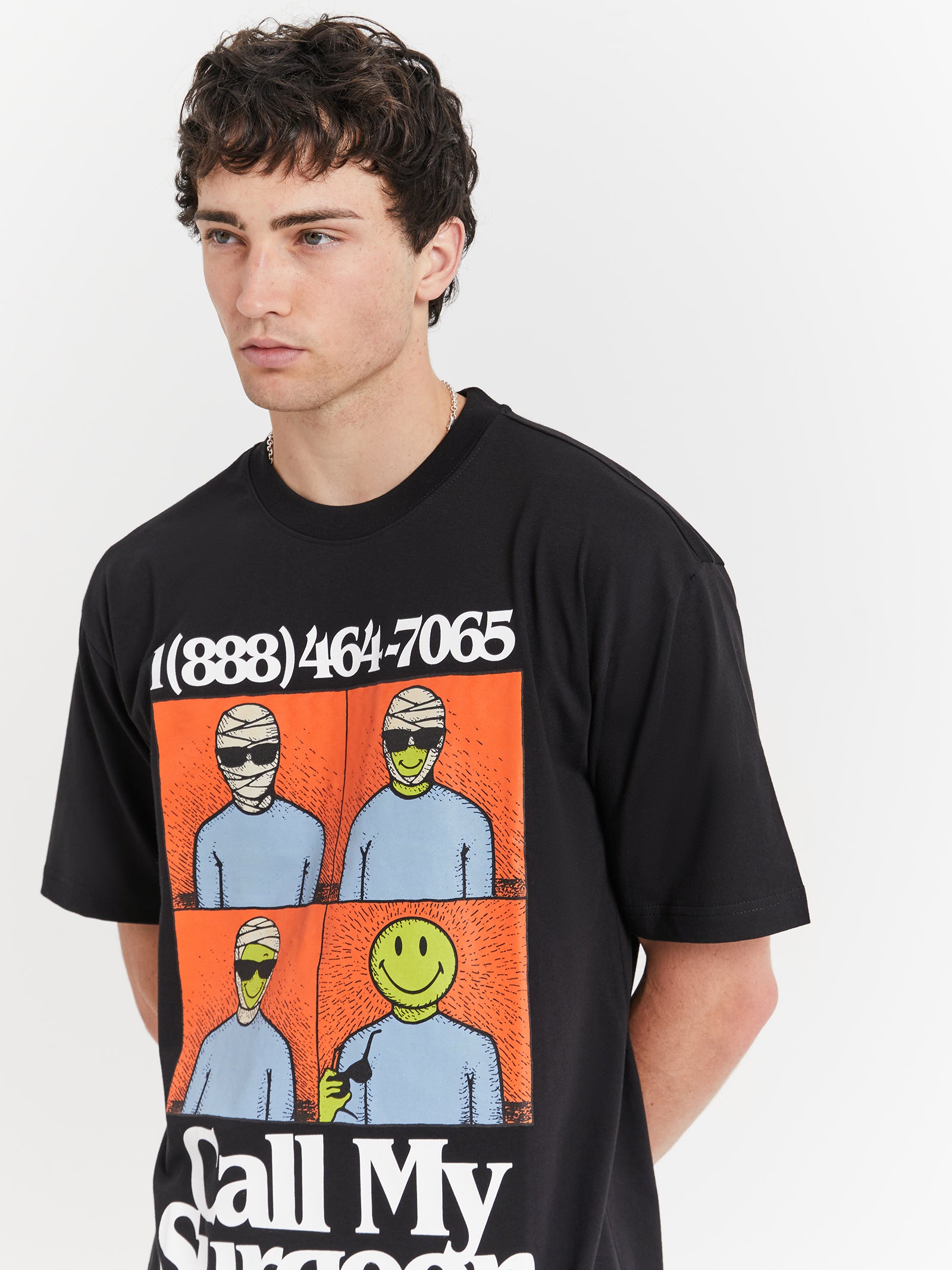 Smiley Call My Surgeon T-Shirt in Black