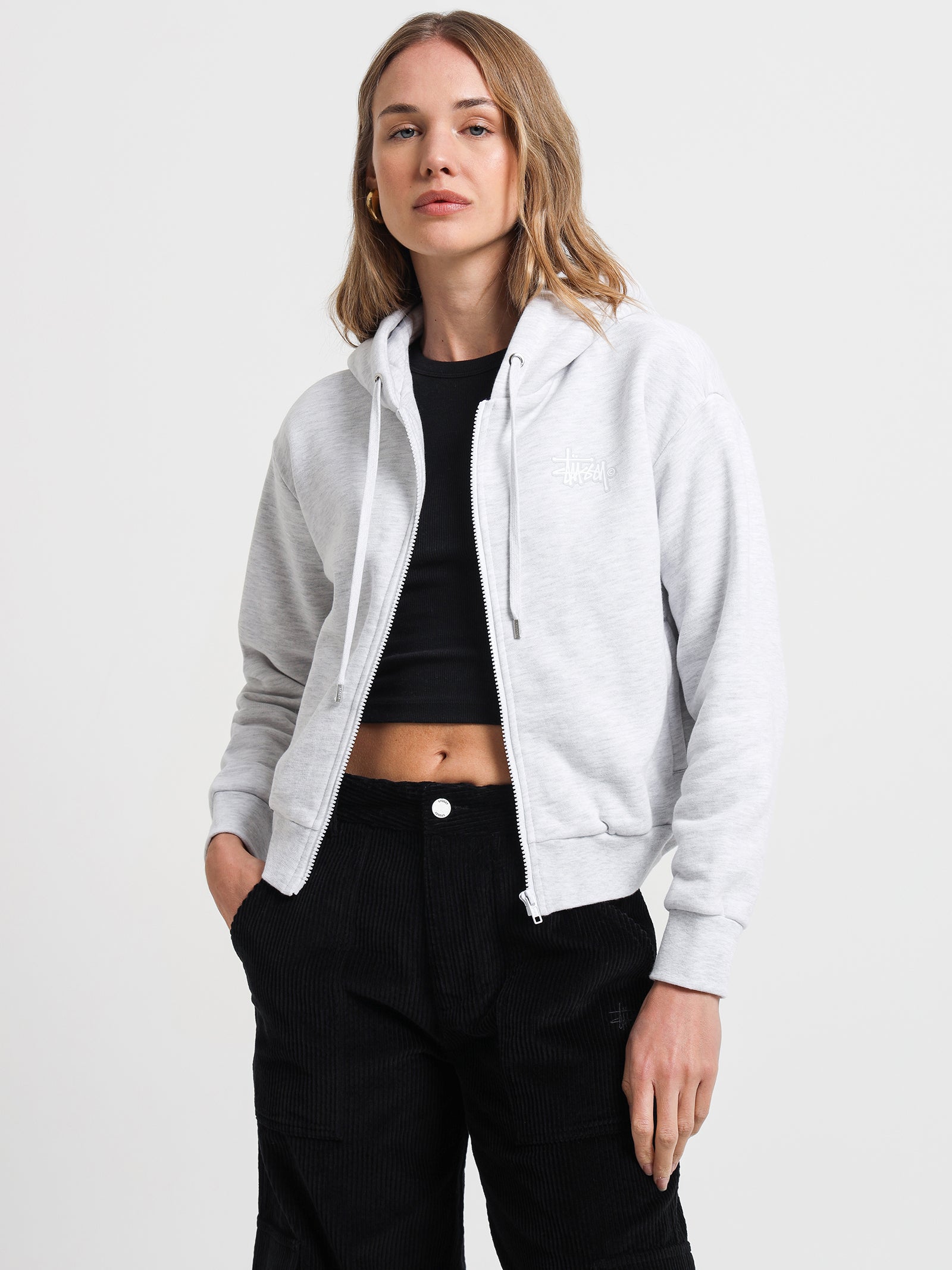 Stock Zip Through Hoodie in Snow Marle