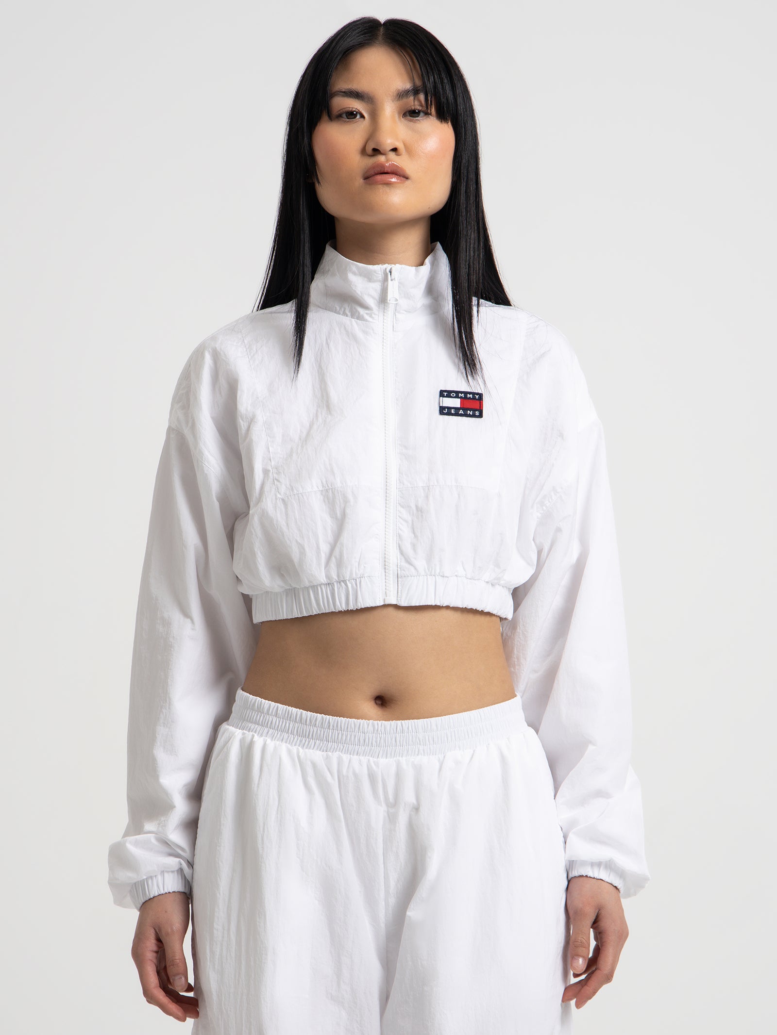 Badge Cropped Windbreaker in Black