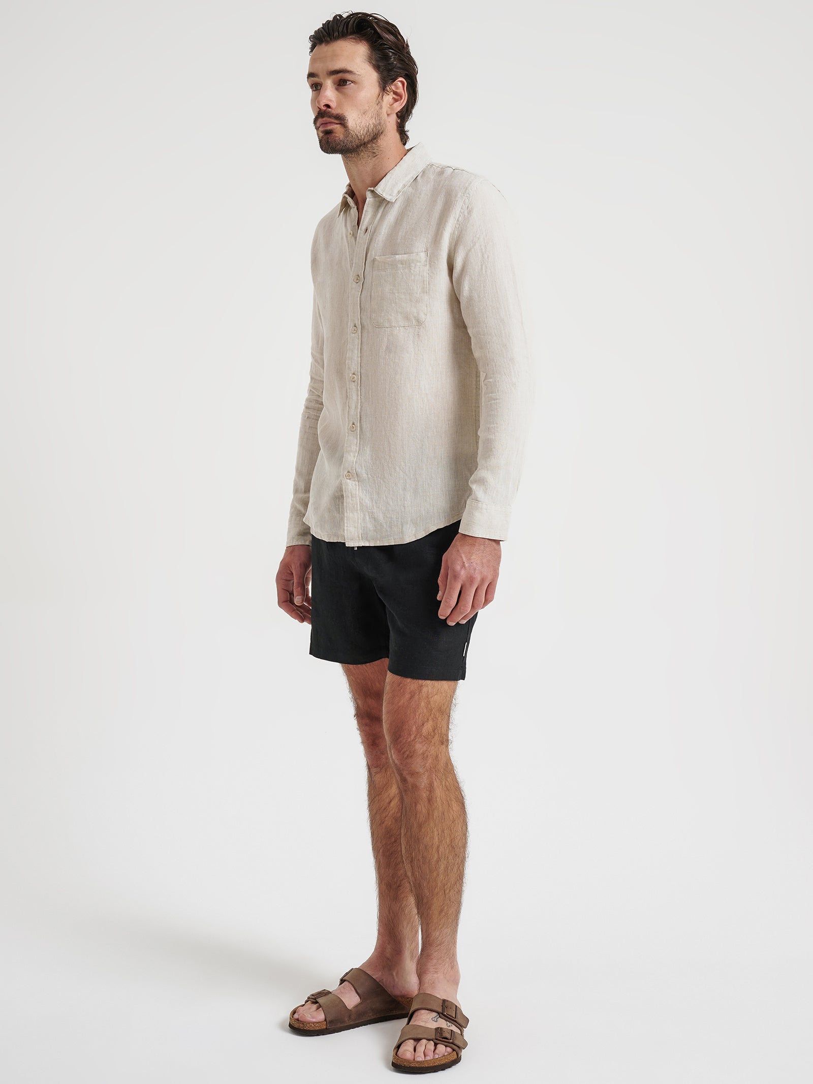 Nero Linen Long Sleeve Shirt in Natural