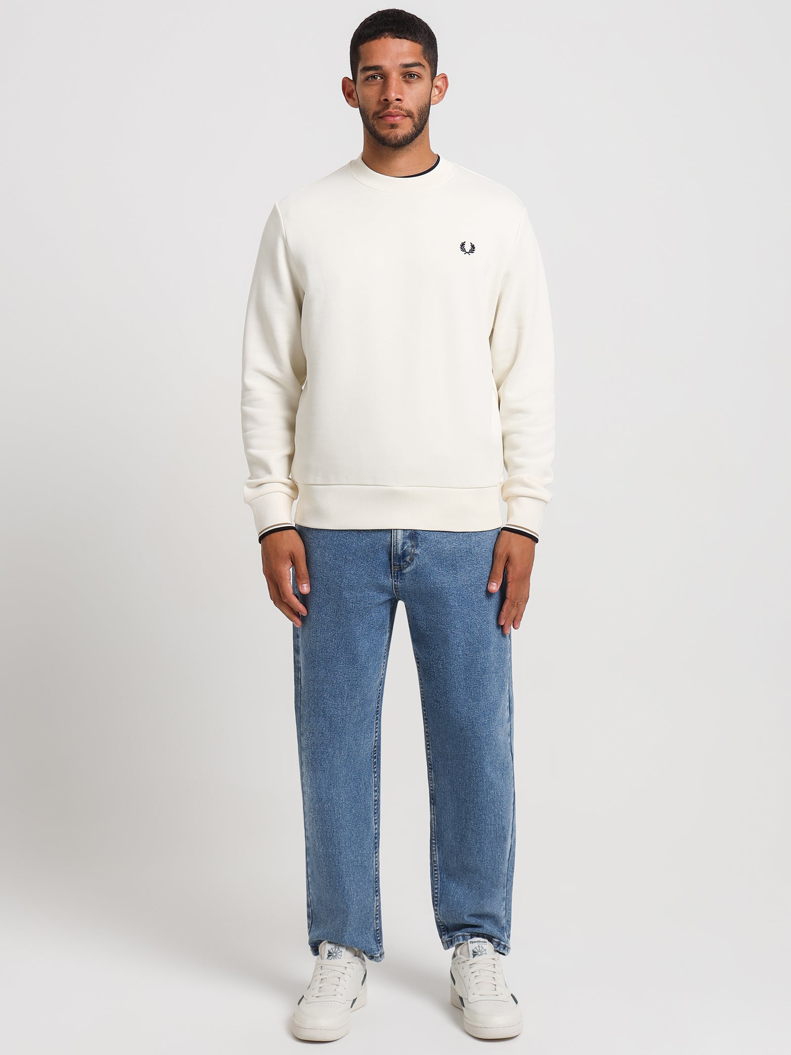 Crew Neck Sweatshirt in Ecru White