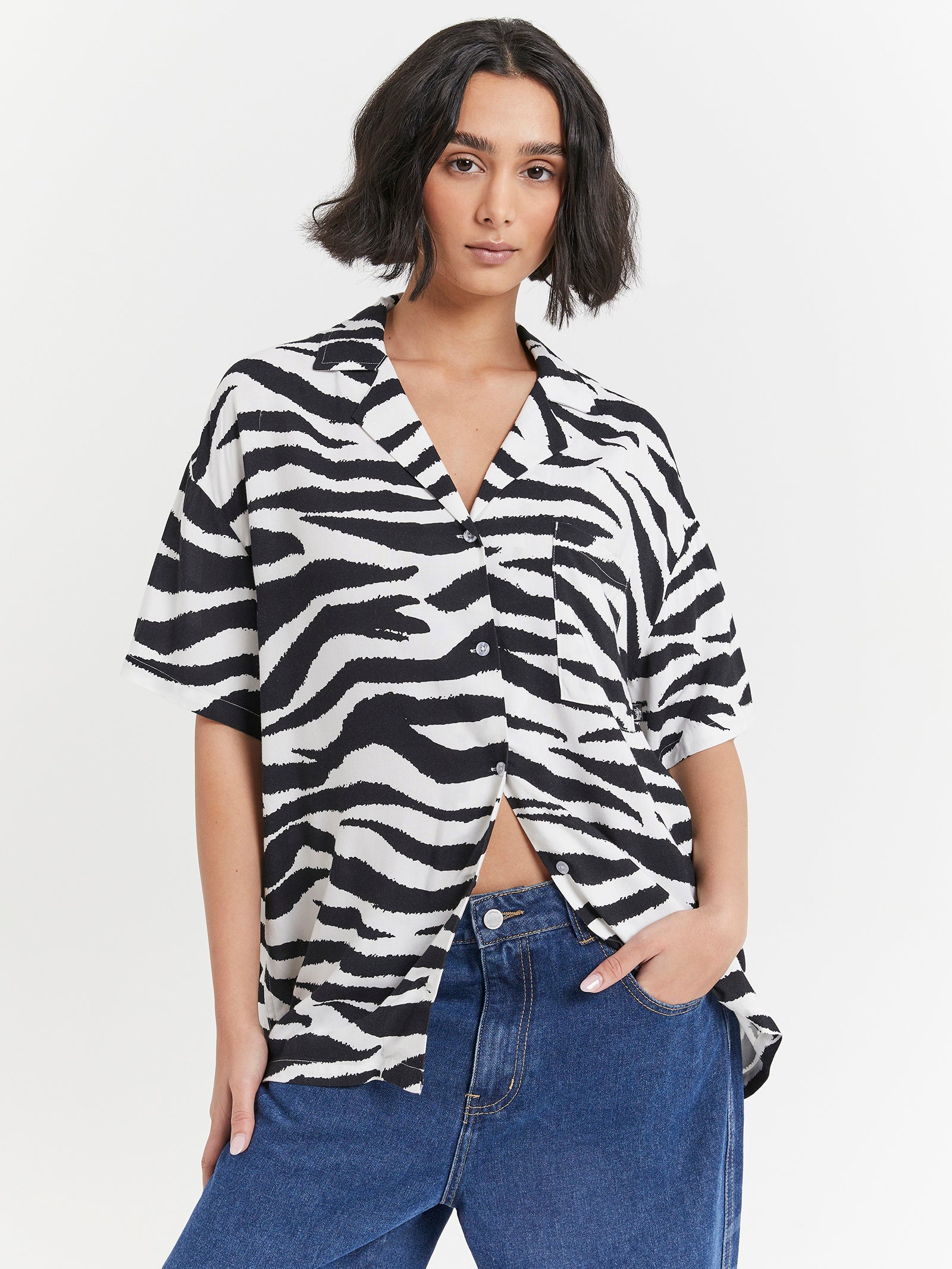 Zebra Oversized Shirt in White & Black