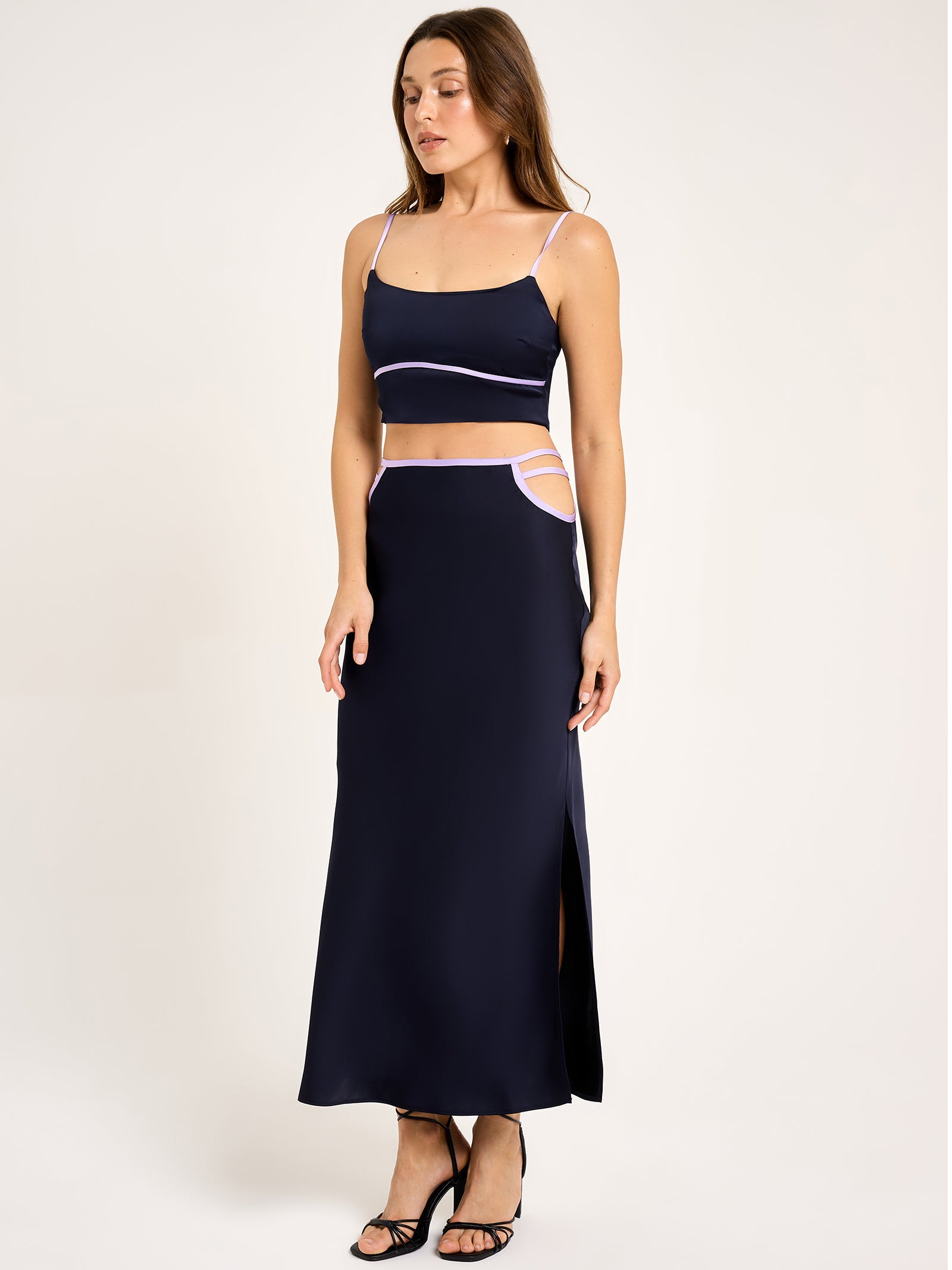 Iris Strappy Maxi Skirt in Midnight Blue & Lilac