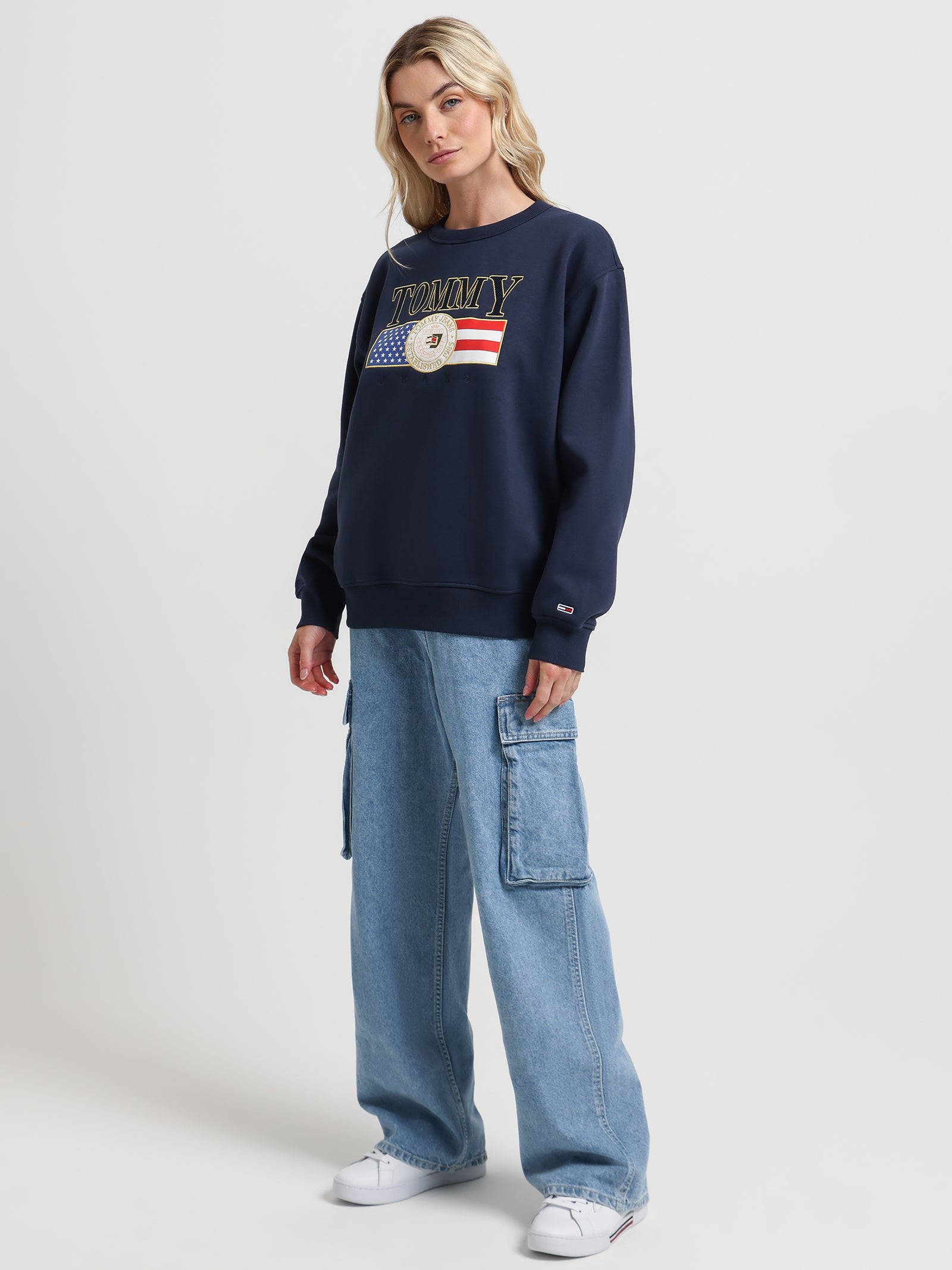 Logo Applique Relaxed Fit Sweatshirt in Navy