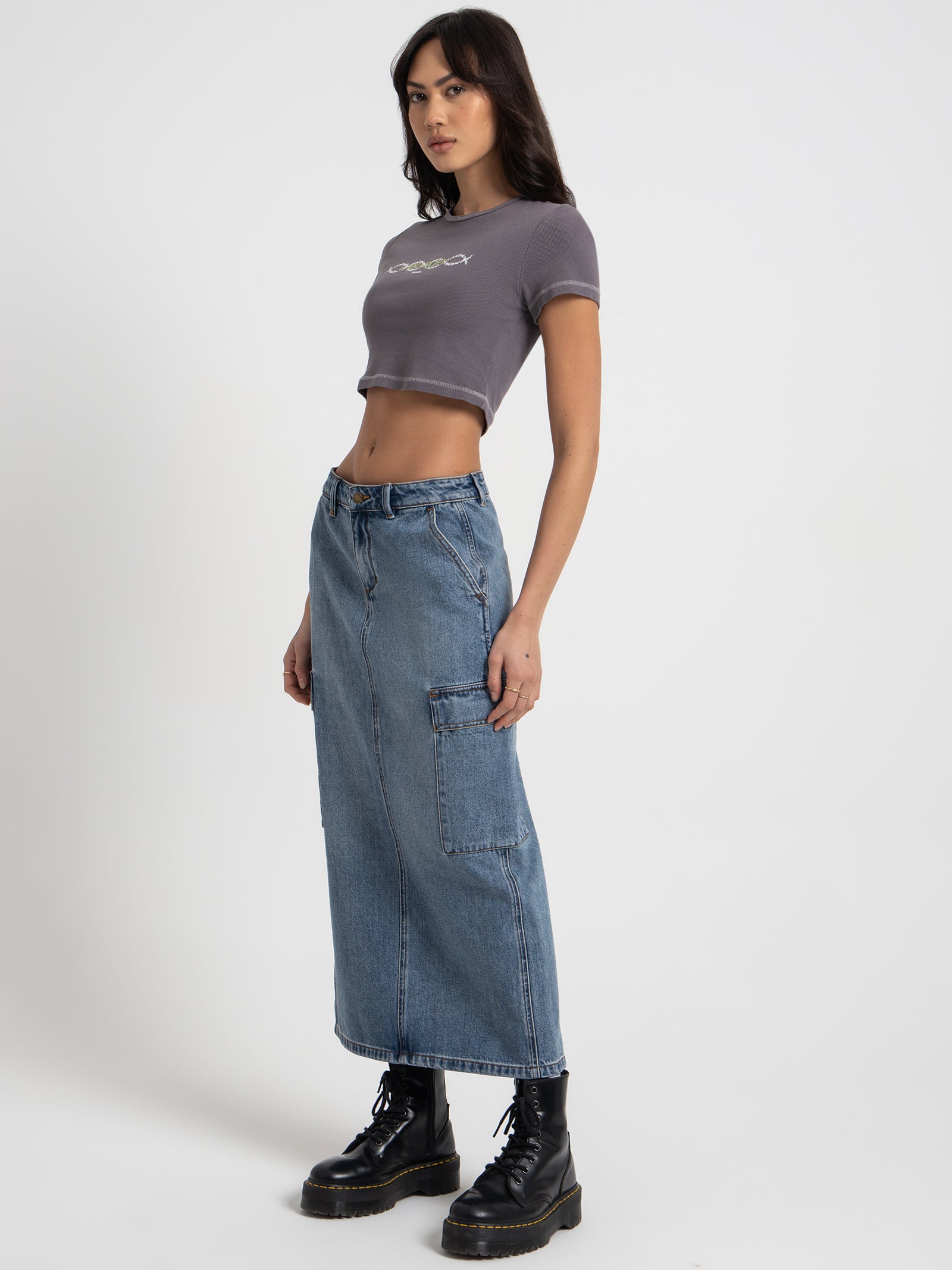 Frankie Cargo Skirt in Weathered Blue